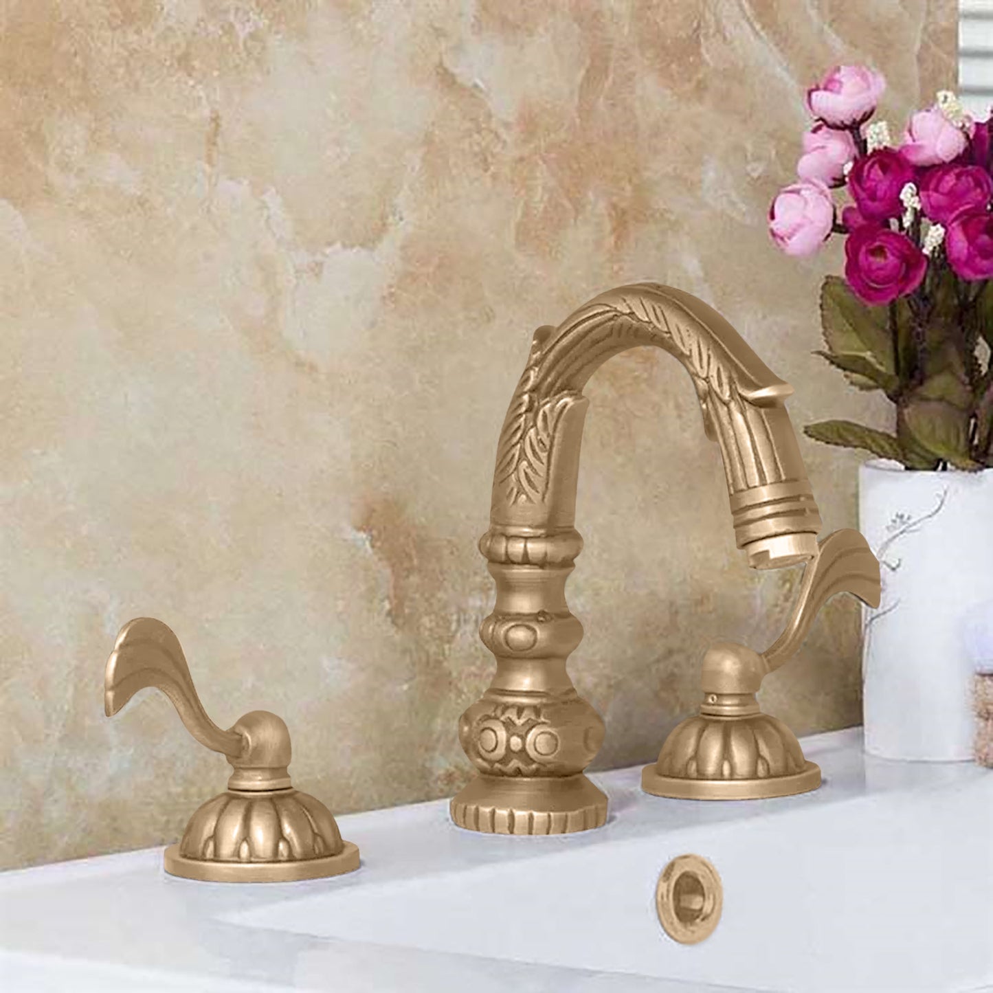 Fontana Aviles 8" Widespread 1.5 GPM Antique Deck Mounted Dual Handle Champagne Sink Faucet