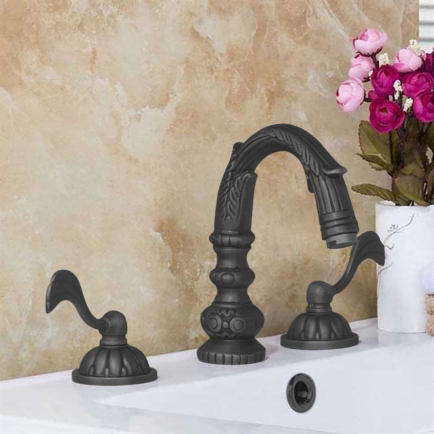 Fontana Aviles 8" Widespread 1.5 GPM Antique Deck Mounted Dual Handle Matte Black Sink Faucet