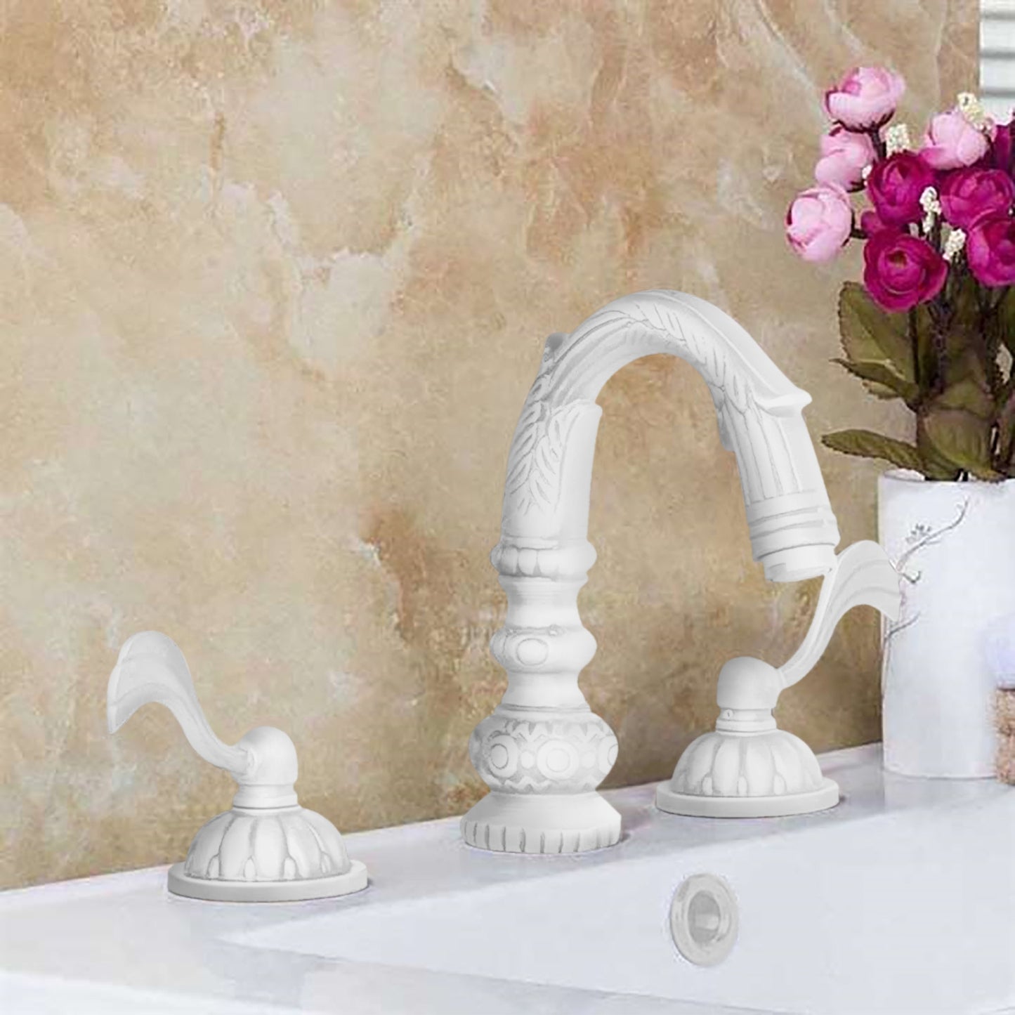 Fontana Aviles 8" Widespread 1.5 GPM Antique Deck Mounted Dual Handle Matte White Sink Faucet
