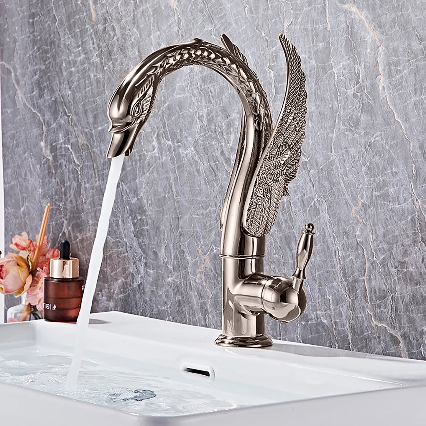 Fontana Beniarjo Antique Swan Shape Dual Handle Hot And Cold Brushed Nickel Faucet