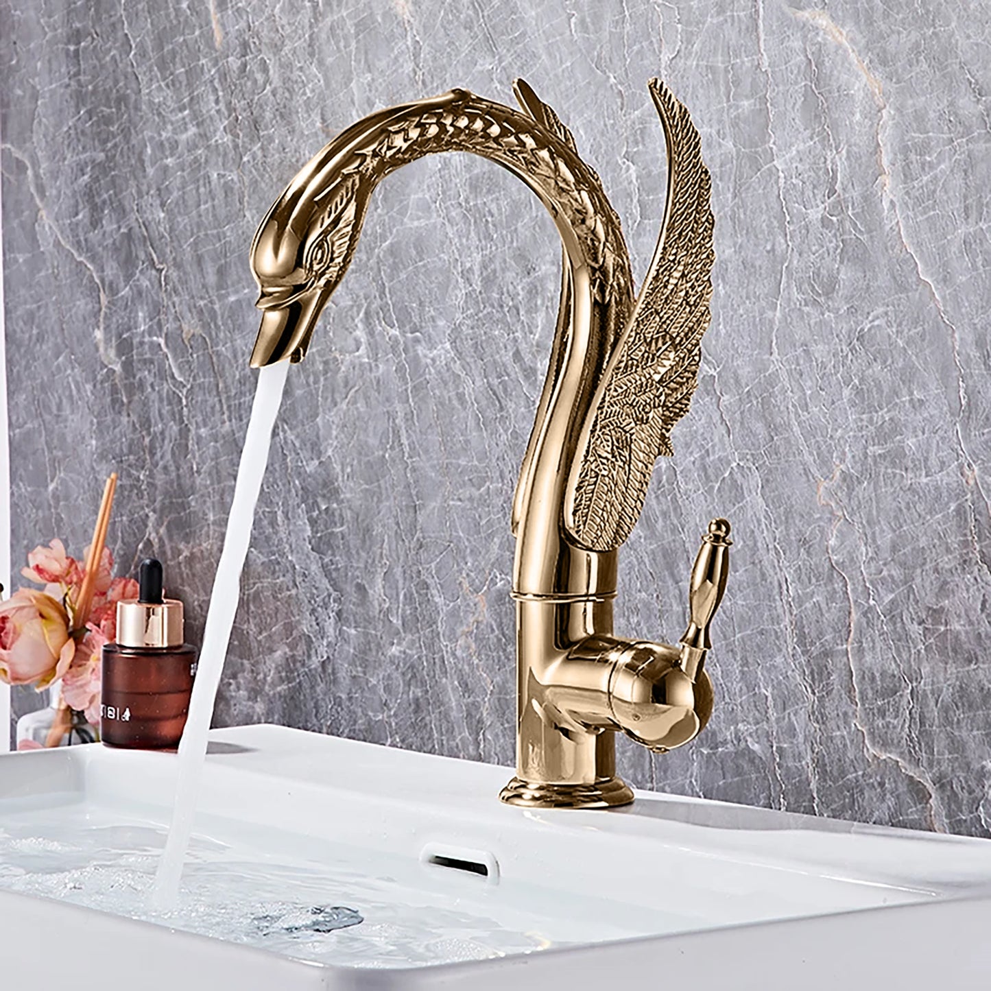 Fontana Beniarjo Antique Swan Shape Dual Handle Hot And Cold Champagne Faucet