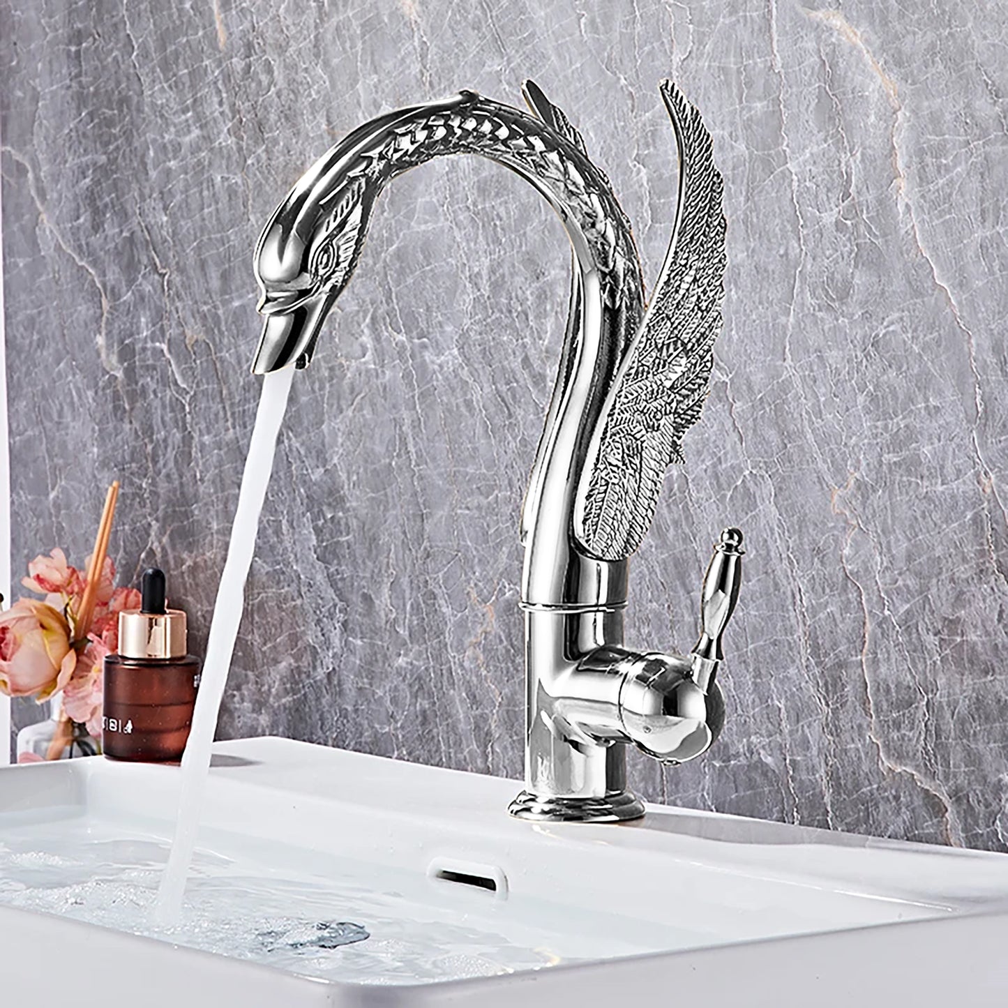 Fontana Beniarjo Antique Swan Shape Dual Handle Hot And Cold Chrome Faucet