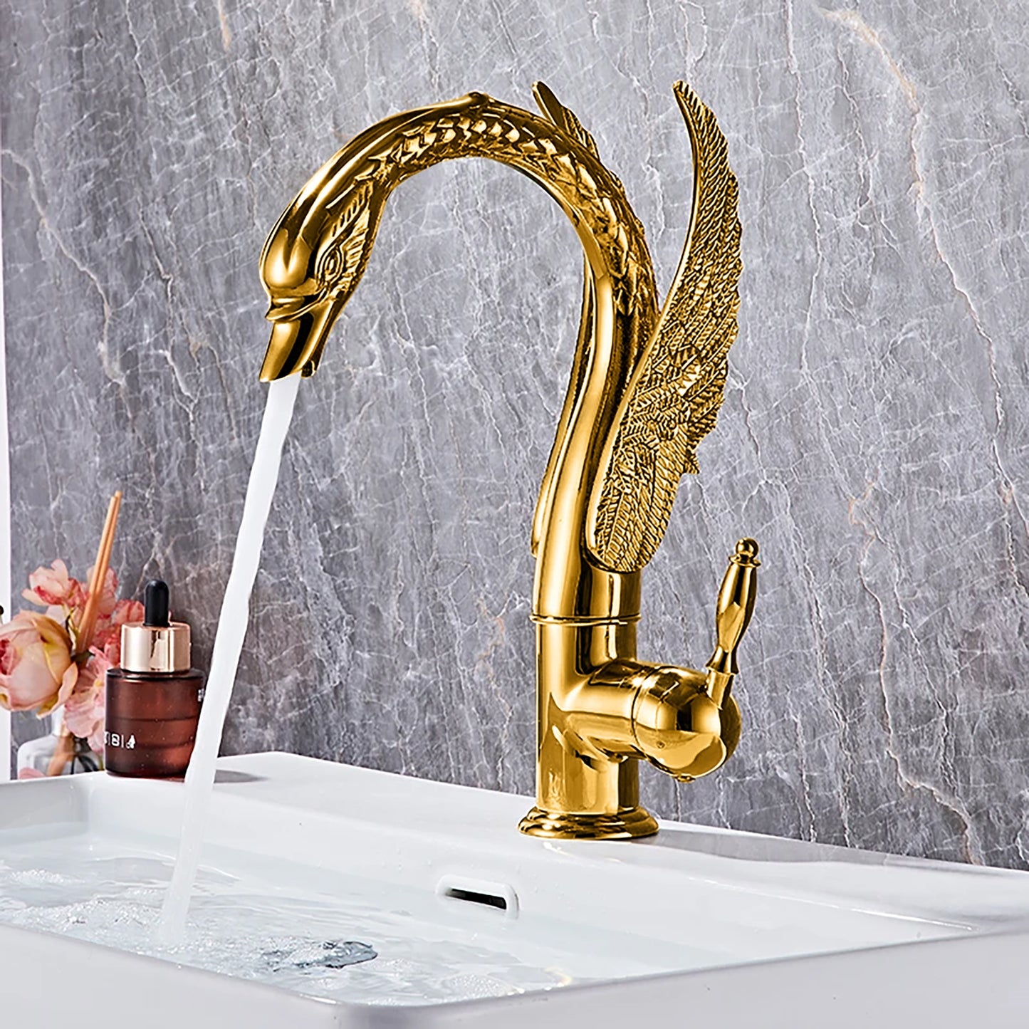 Fontana Beniarjo Antique Swan Shape Dual Handle Hot And Cold Gold Faucet