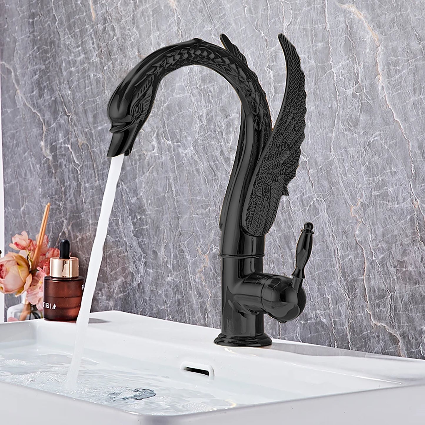 Fontana Beniarjo Antique Swan Shape Dual Handle Hot And Cold Matte Black Faucet