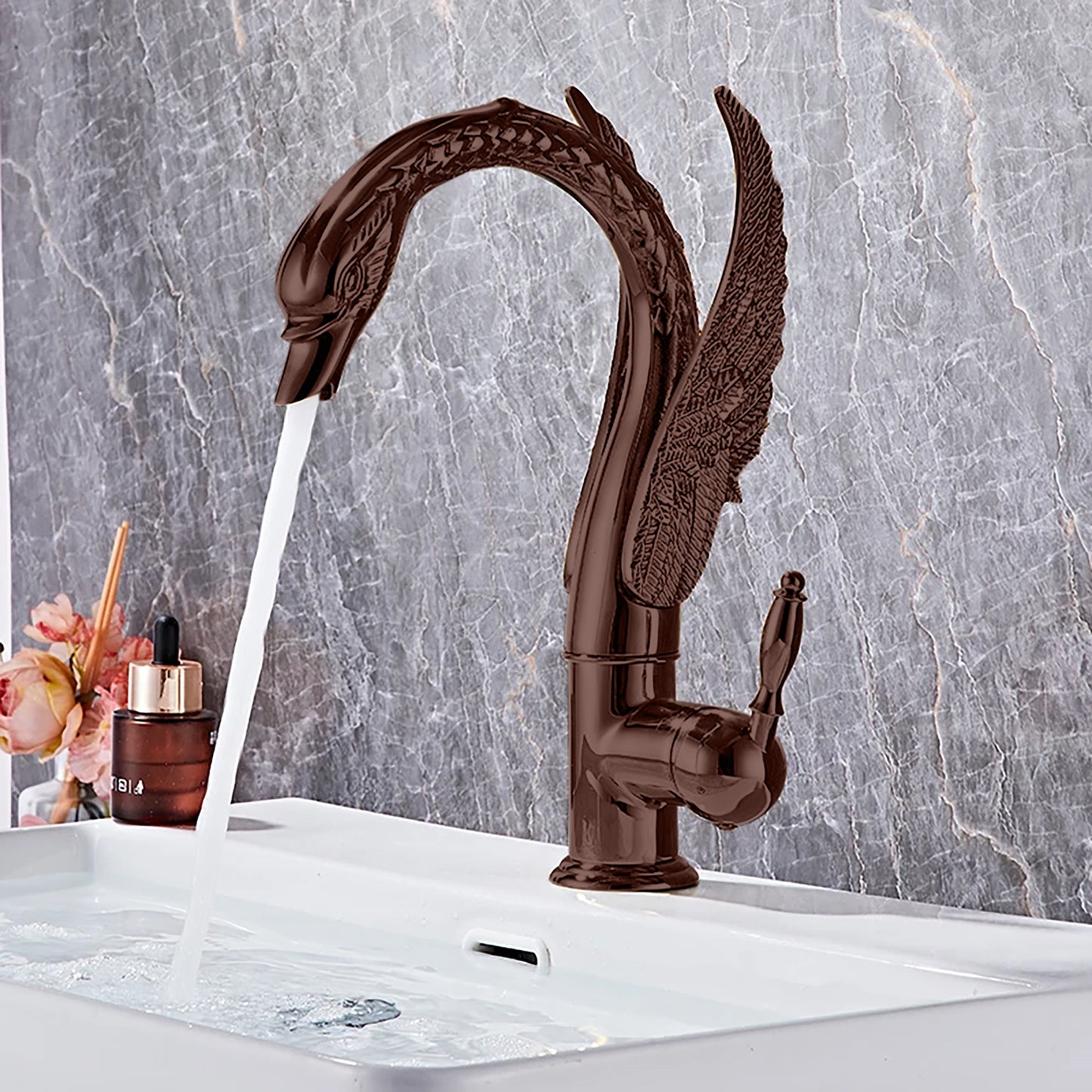 Fontana Beniarjo Antique Swan Shape Dual Handle Hot And Cold Oil Rubbed Bronze Faucet
