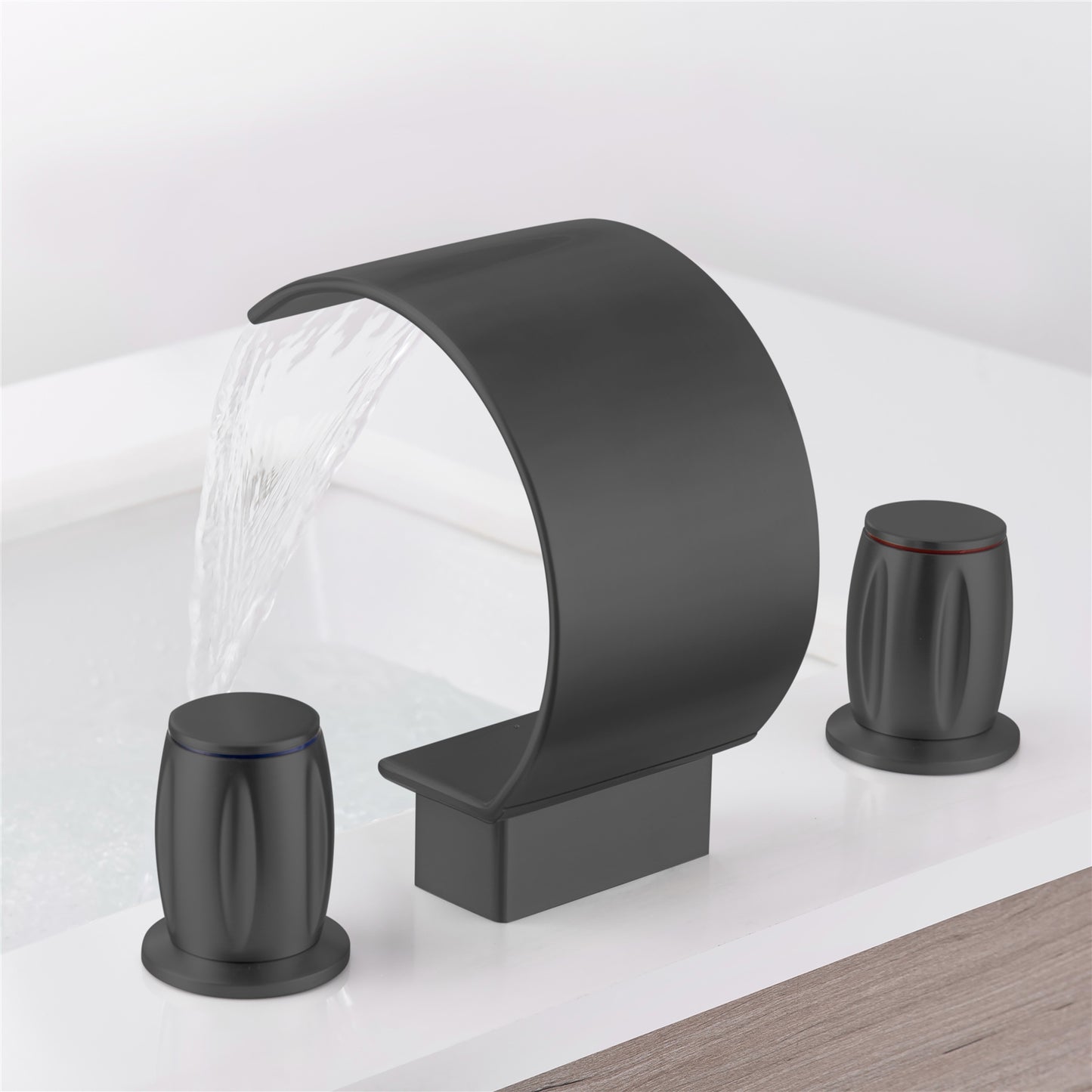 Fontana Bione 1.2 GPM Premium Thermostatic Deck Mounted Matte Black Waterfall Faucet