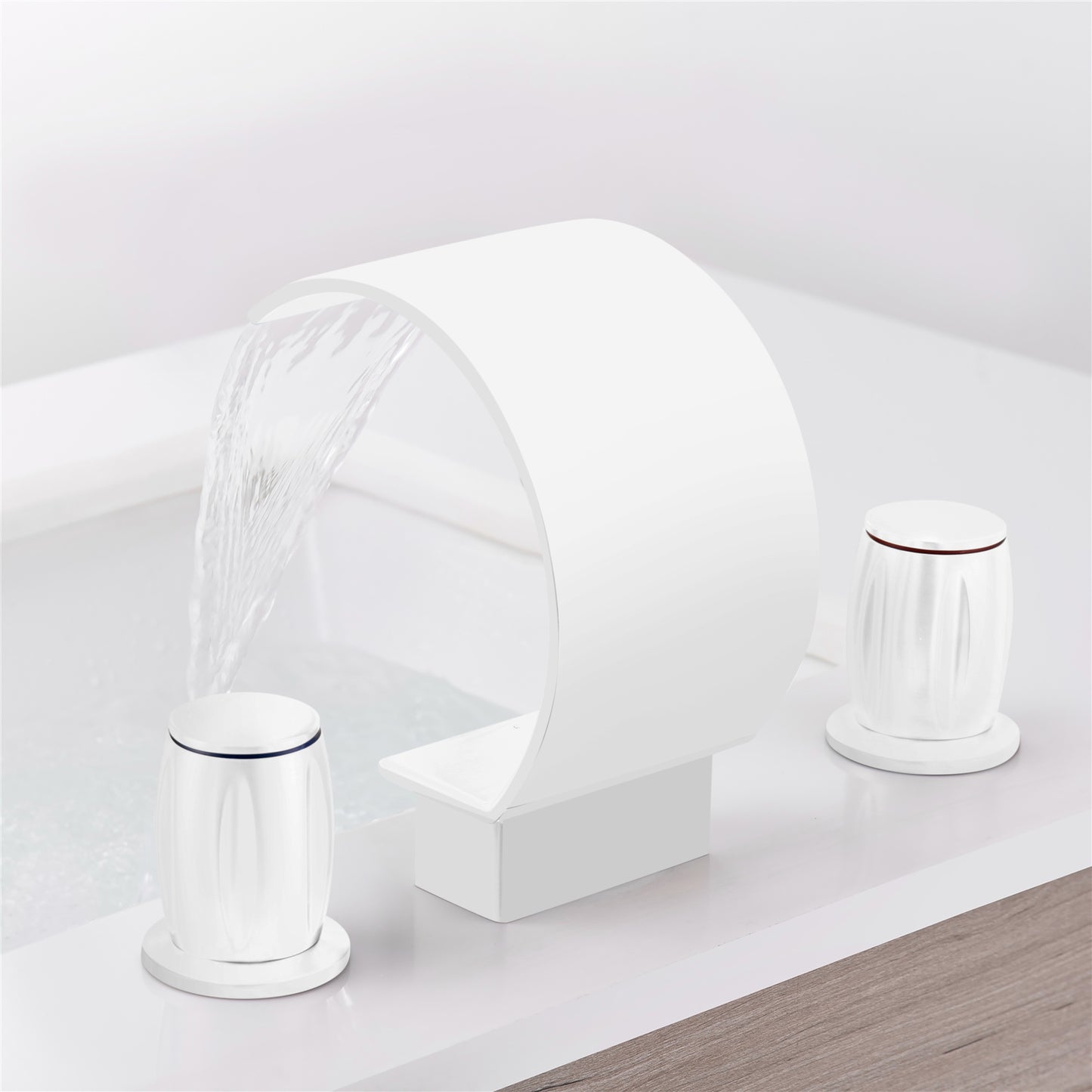 Fontana Bione 1.2 GPM Premium Thermostatic Deck Mounted Matte White Waterfall Faucet