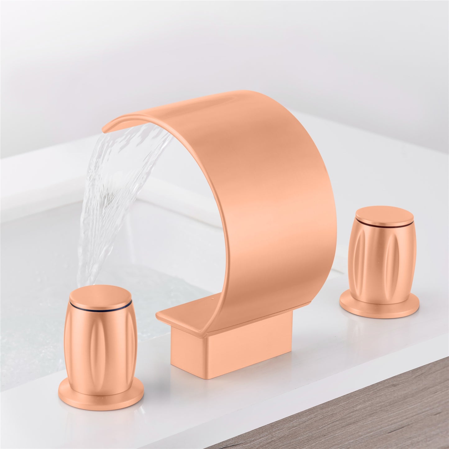 Fontana Bione 1.2 GPM Premium Thermostatic Deck Mounted Rose Gold Waterfall Faucet