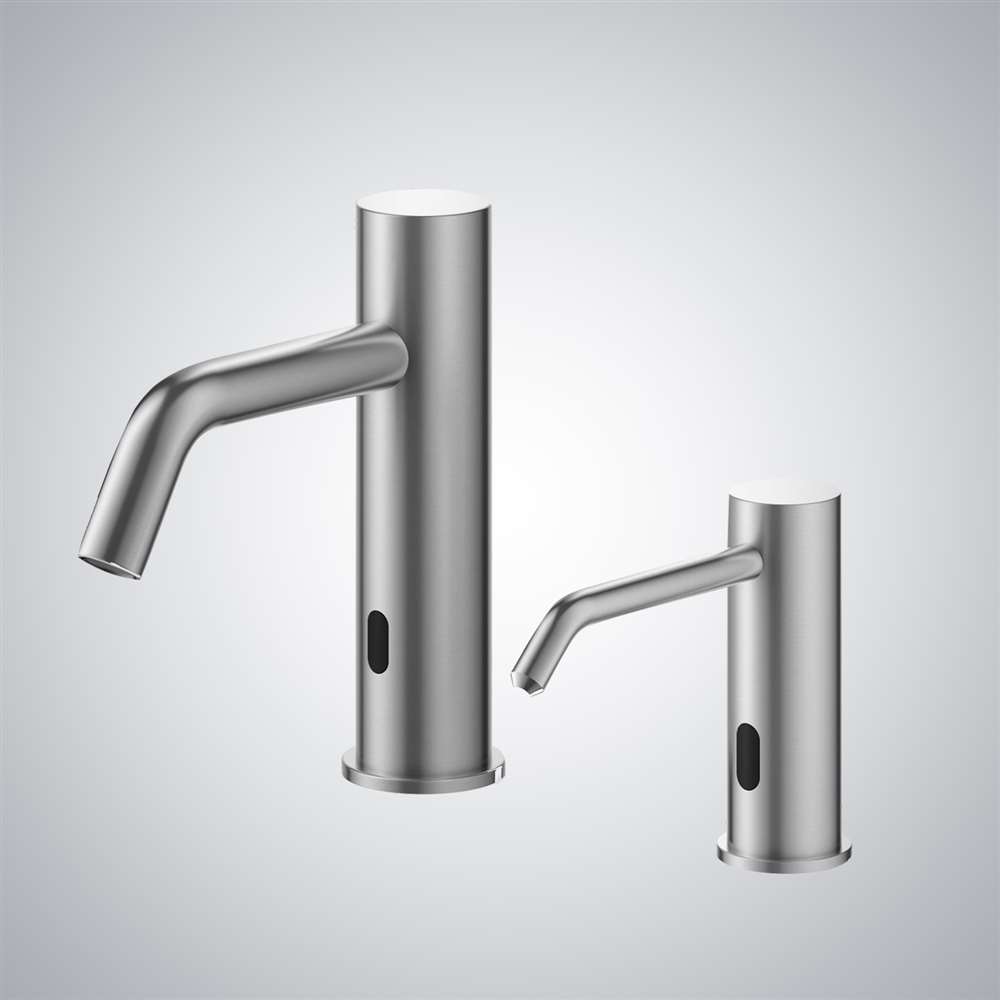 Fontana Brushed Nickel Commercial Touchless Sensor Faucet & Touchless Soap Dispenser