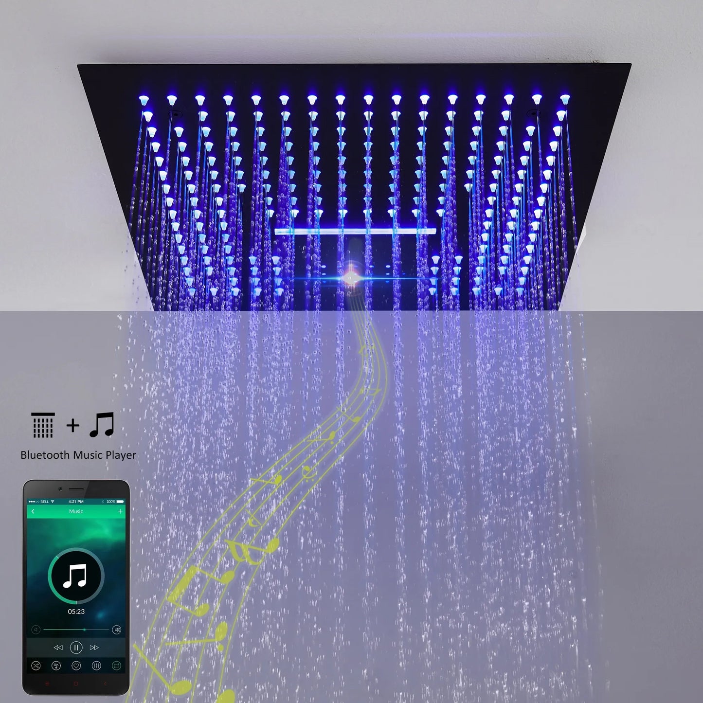 Fontana Cuenca 2.5 GPM Multifunctional LED Music Matte Black Ceiling Mounted Shower Head