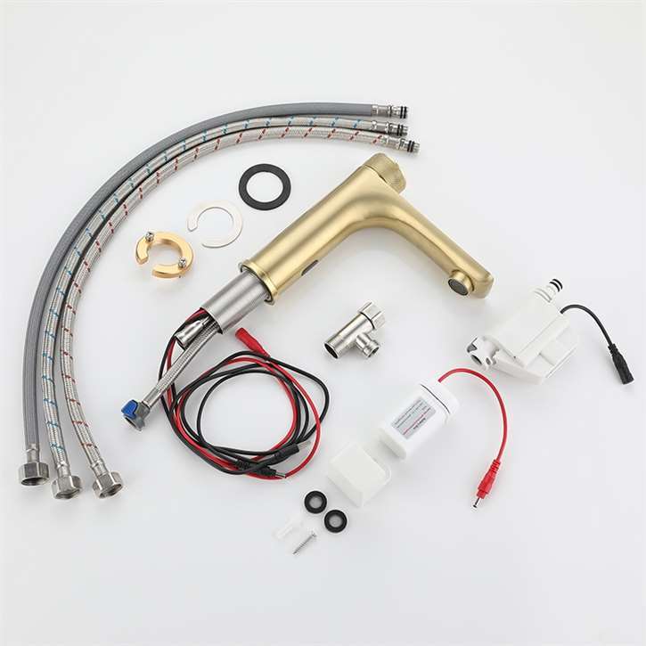 Fontana Evian Touchless Deck Mounted Brushed Gold Sink Faucet With Hot & Cold Water Mixer