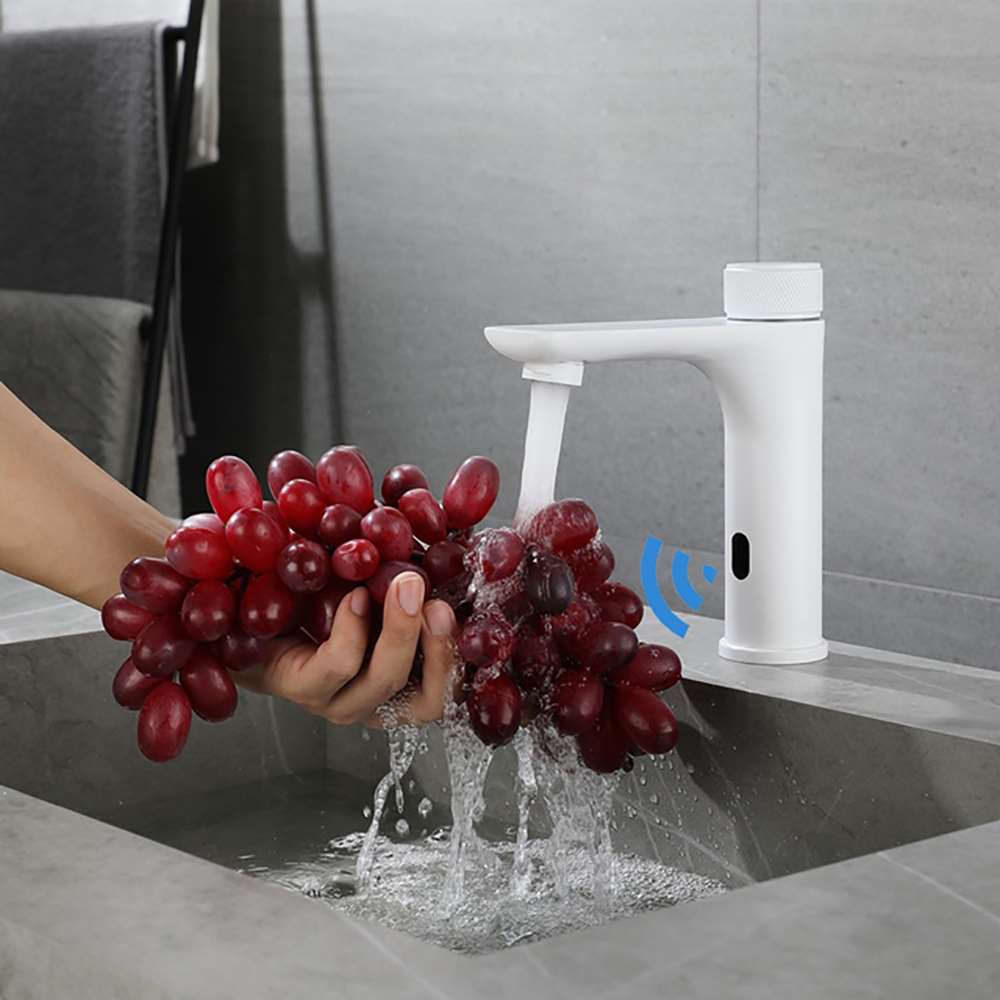 Fontana Evian Touchless Deck Mounted White Sink Faucet With Hot & Cold Water Mixer