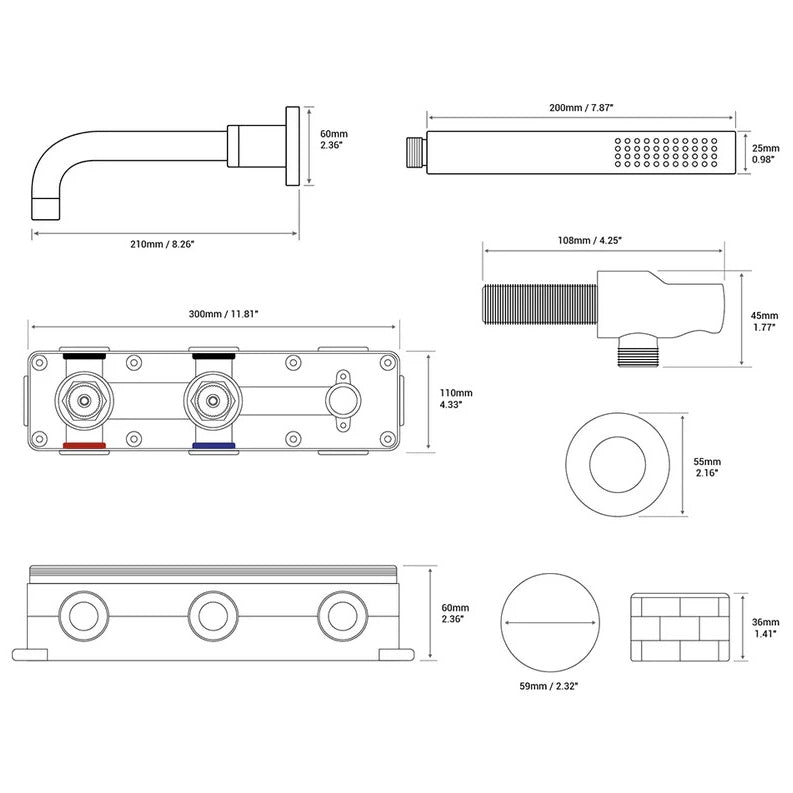 Fontana Faedo Multi Function Wall Mounted Brushed Nickel Bathtub Faucet