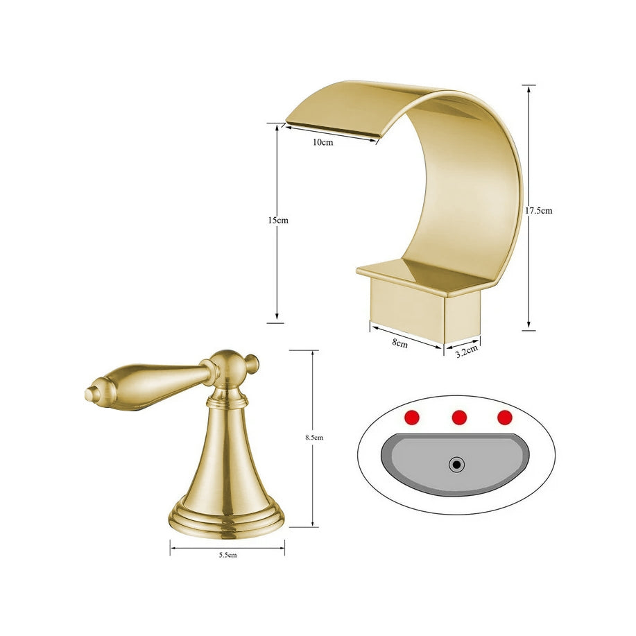 Fontana Isere 1.2 GPM Two Handle Deck Mounted Brushed Gold Thermostatic Waterfall Faucet