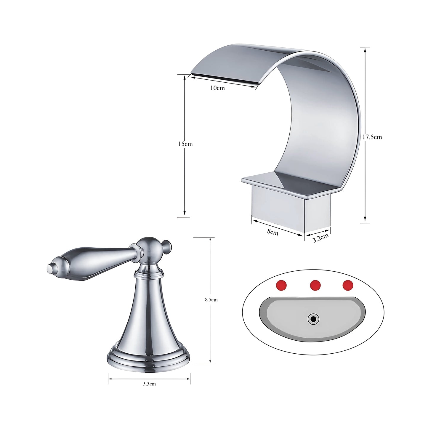 Fontana Isere 1.2 GPM Two Handle Deck Mounted Chrome Thermostatic Waterfall Faucet