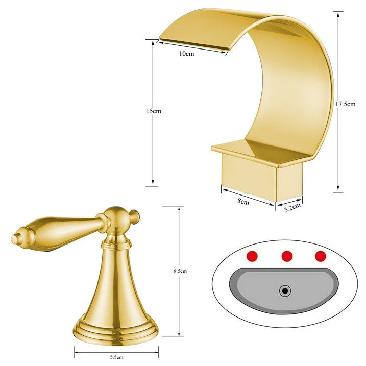 Fontana Isere 1.2 GPM Two Handle Deck Mounted Gold Thermostatic Waterfall Faucet