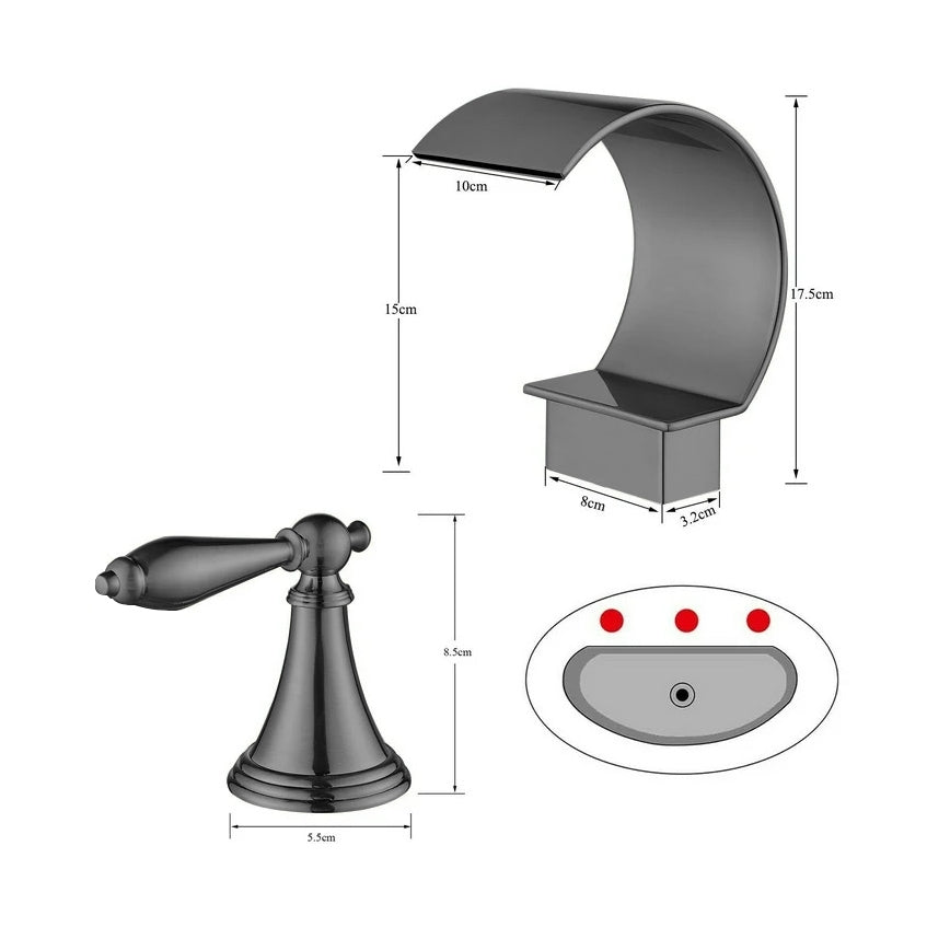 Fontana Isere 1.2 GPM Two Handle Deck Mounted Gun Metal Gray Thermostatic Waterfall Faucet