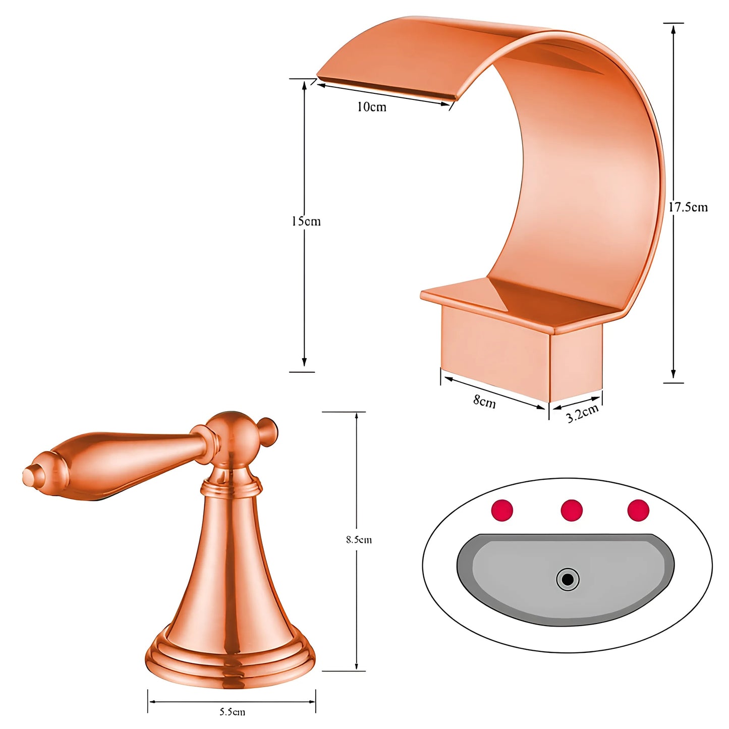 Fontana Isere 1.2 GPM Two Handle Deck Mounted Rose Gold Thermostatic Waterfall Faucet