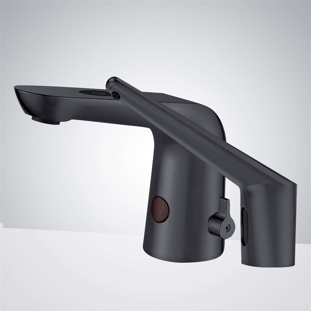 Fontana Le Havre Motion Sensor Matte Black Faucet and Automatic Deck Mount Soap Dispenser