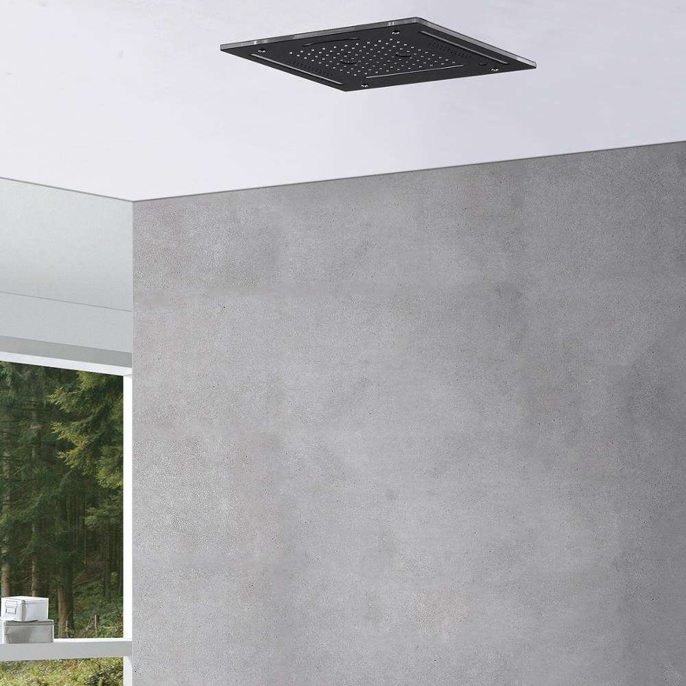 Fontana Marseille 16" LED Music Phone Controlled Matte Black Stainless Steel Square Waterfall Shower Head