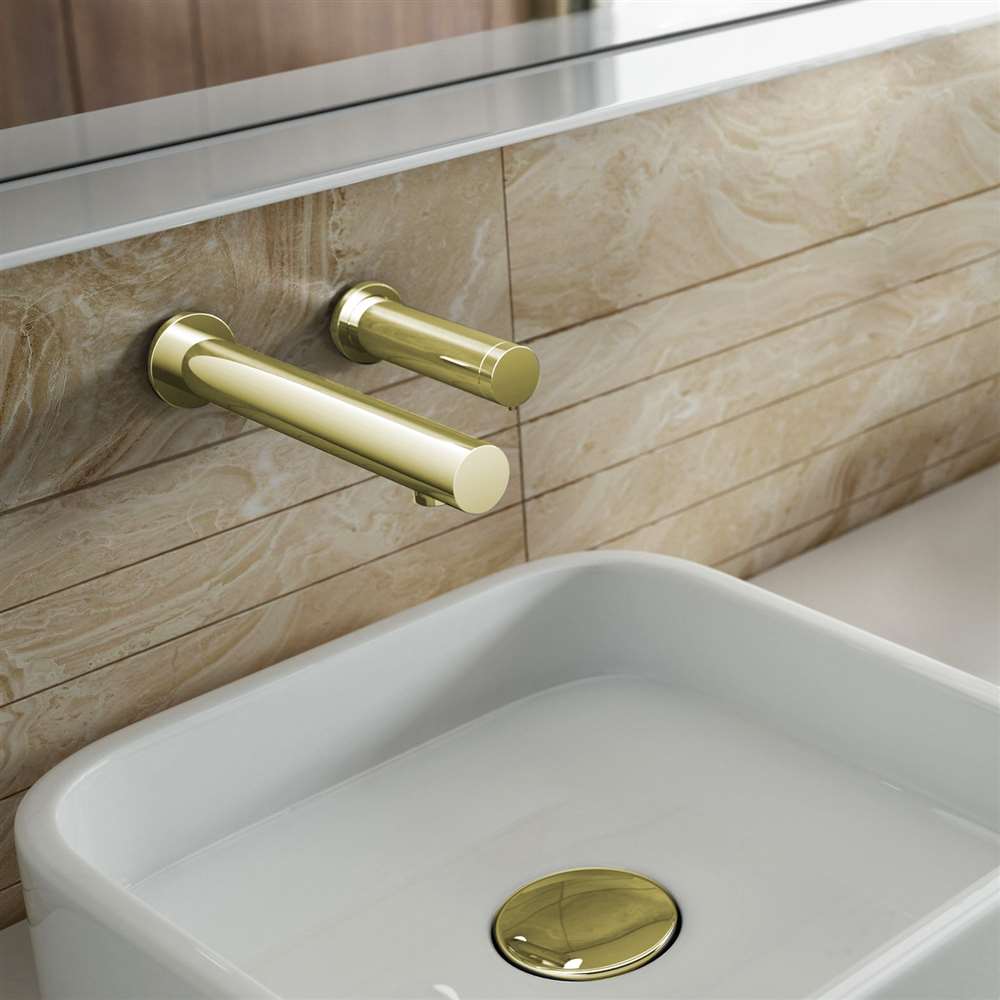 Fontana Rio Wall Mount Dual Automatic Sensor Brushed Gold Commercial Faucet With Sensor Soap Dispenser