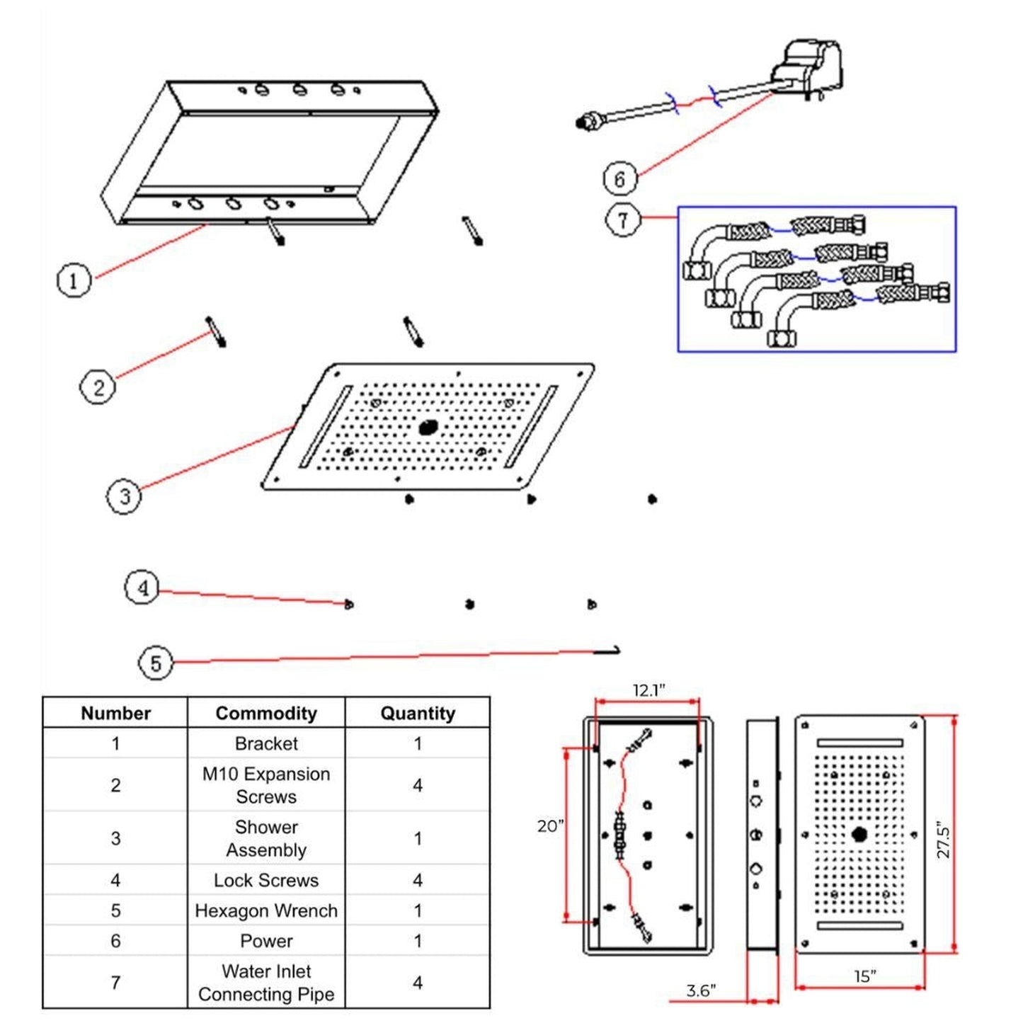 FontanaShowers Agra Creative Luxury Chrome Thermostatic Multi-Function Recessed Complete Shower Head System
