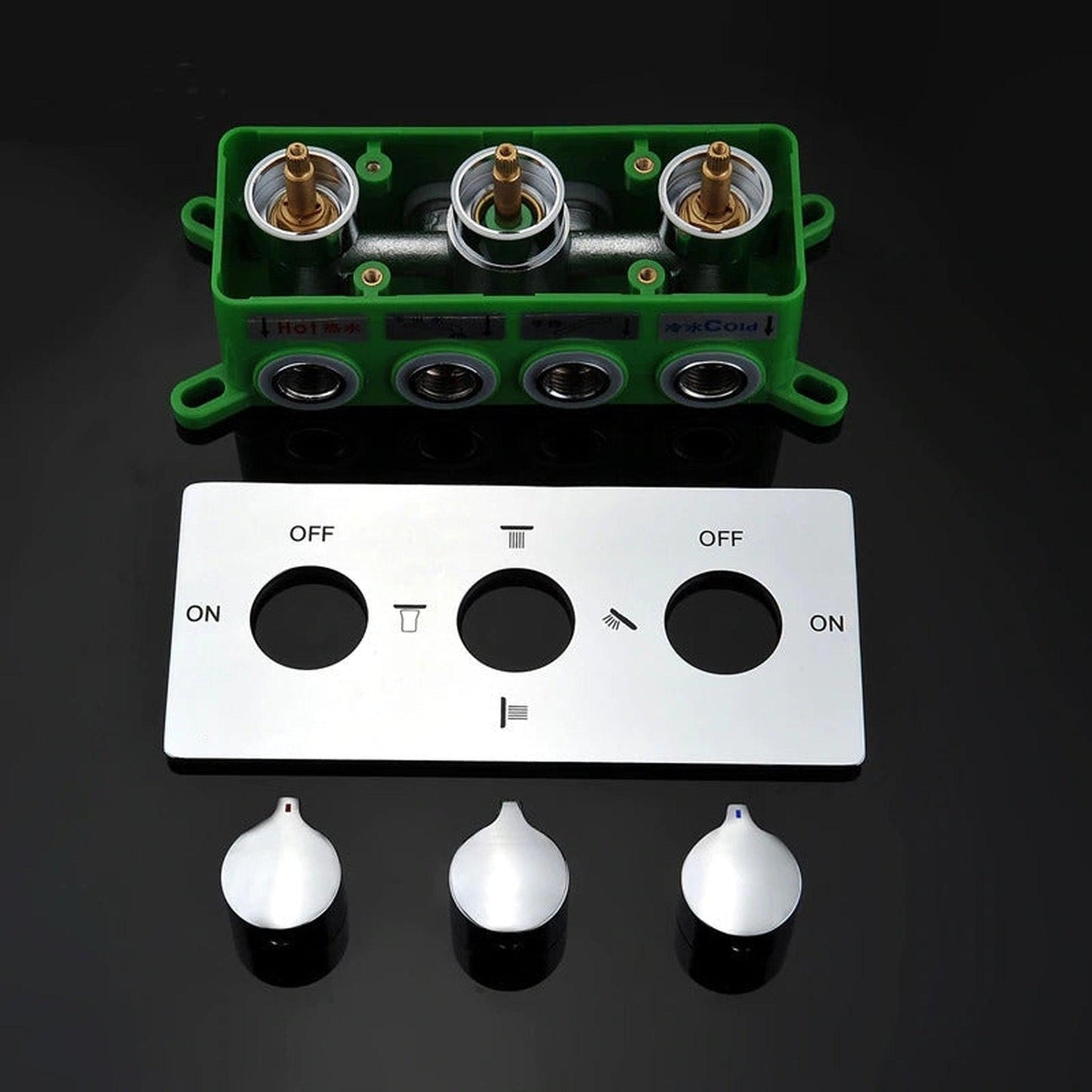 FontanaShowers Verona Creative Luxury Polished Chrome Square Hot & Cold Embedded Ceiling Mounted Shower Head Rainfall Shower System With 3-Jet Sprays and Hand Shower