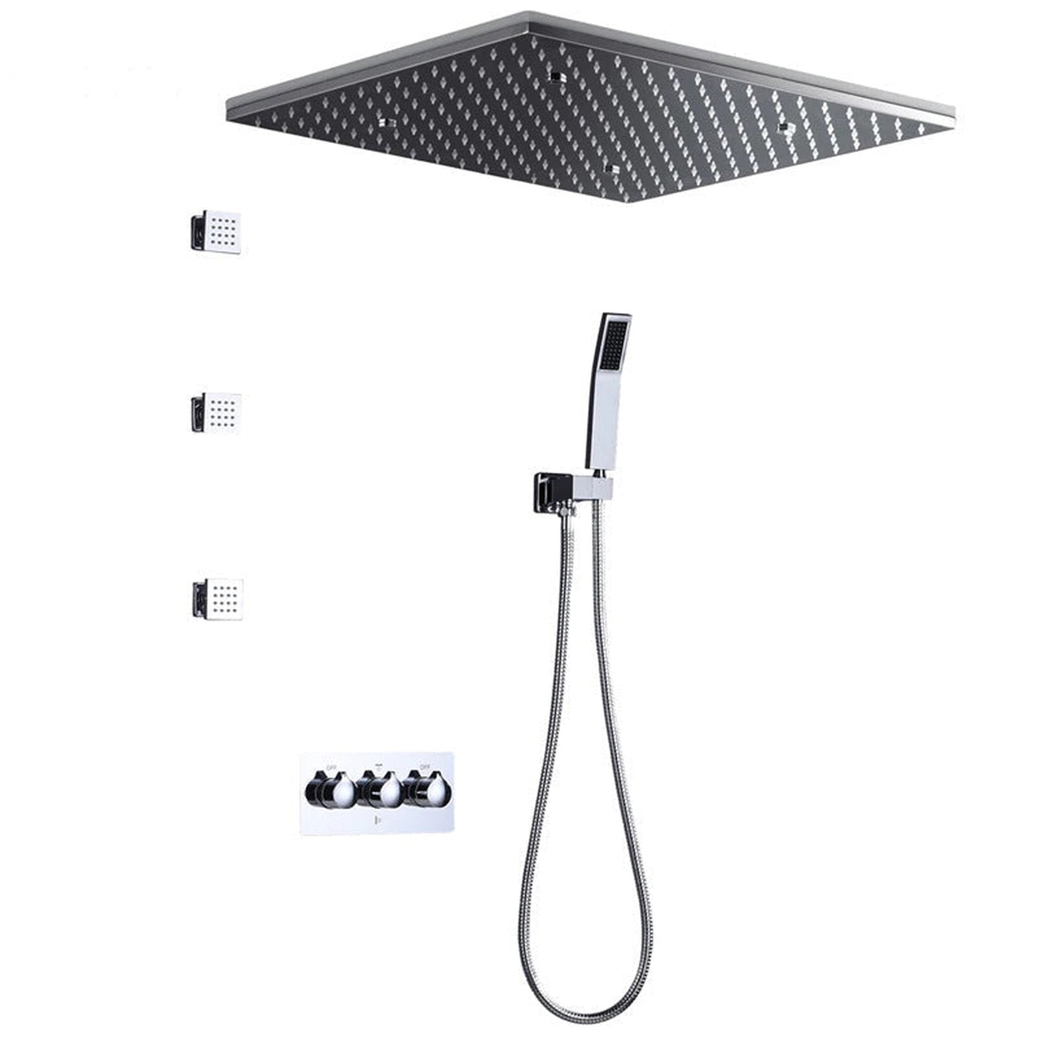 Modern Style 16 Polished Chrome Square Rain Shower System with Handheld  Shower & 3 B…