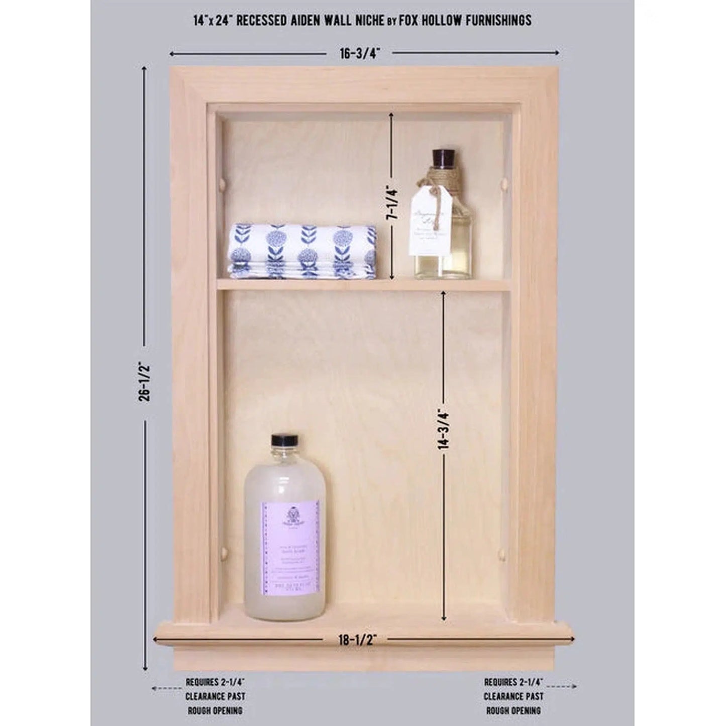 Fox Hollow Furnishings Aiden 14" x 24" Unfinished Recessed Wall Niche With Plain Back and One Shelf