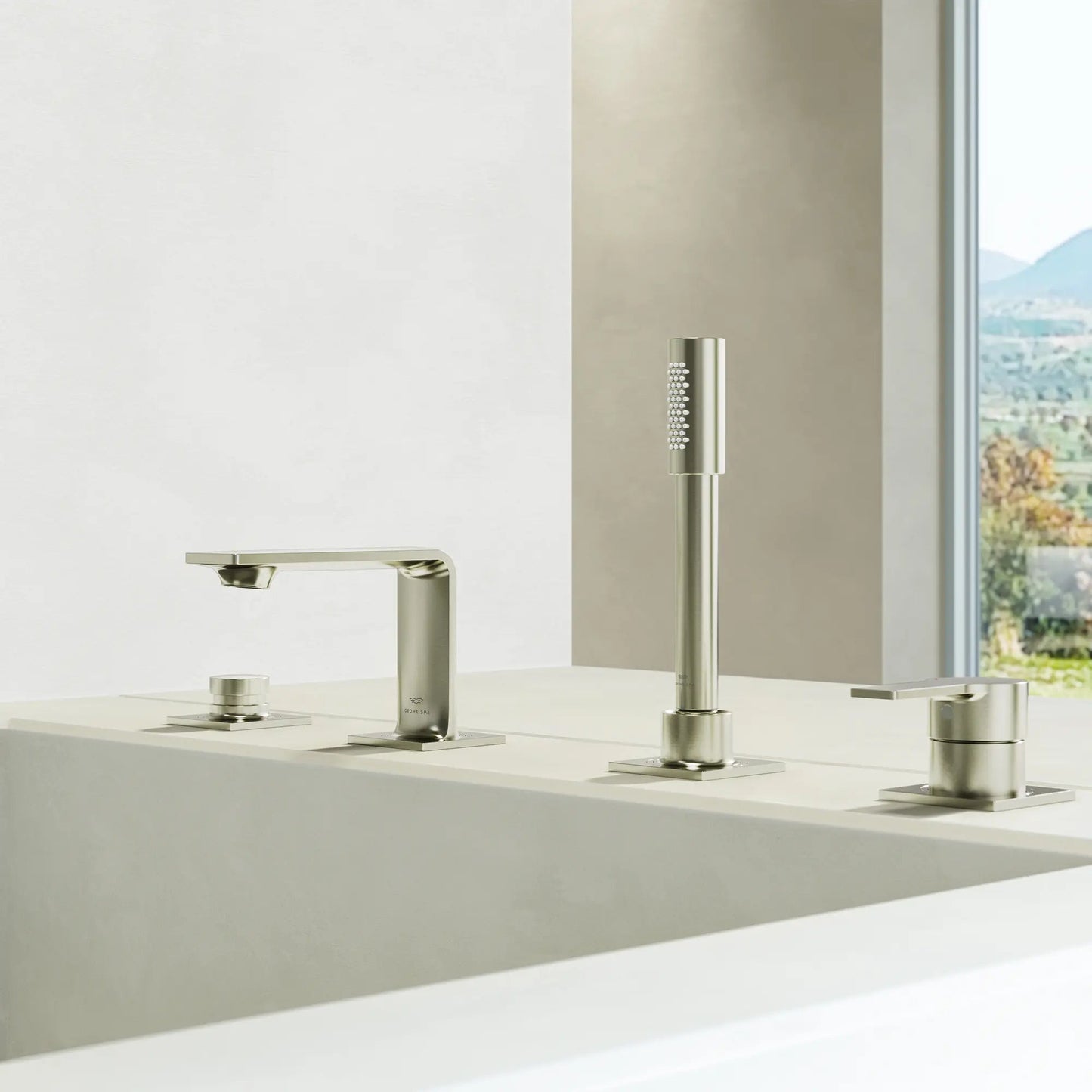 Grohe Allure 4-Hole Single-Handle Brushed Nickel Infinity Deck Mount Roman Tub Faucet With 1.75 GPM Hand Shower