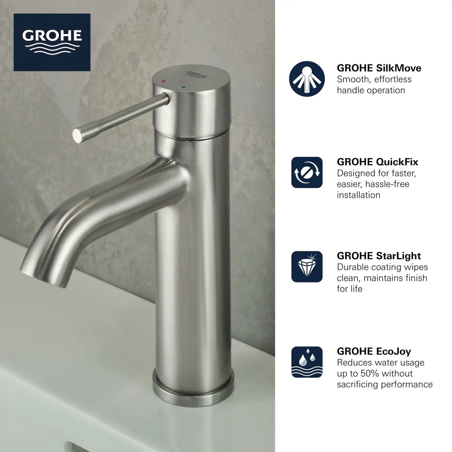 Grohe Essence 23592ENA 1.2 GPM Single Handle Brushed Nickel Infinity Finish Faucet
