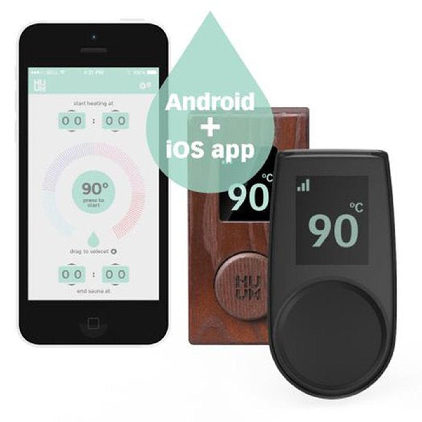 HUMM UKU WiFi 2" x 1" x 4" Digital On - Off, Time and Temperature Controller Wood Finish For Sauna Heater