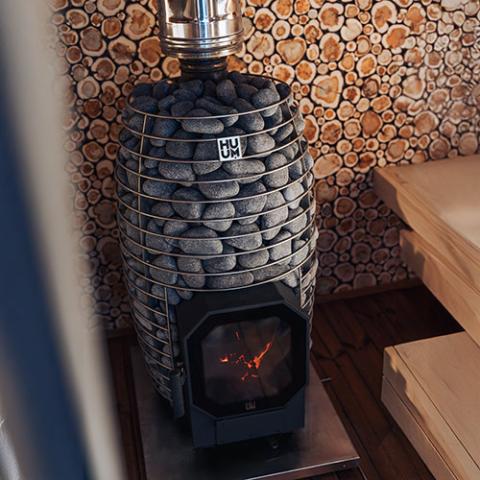HUUM Hive Flow 9.8kW Brushed Stainless Steel Wood Burning Sauna Stove
