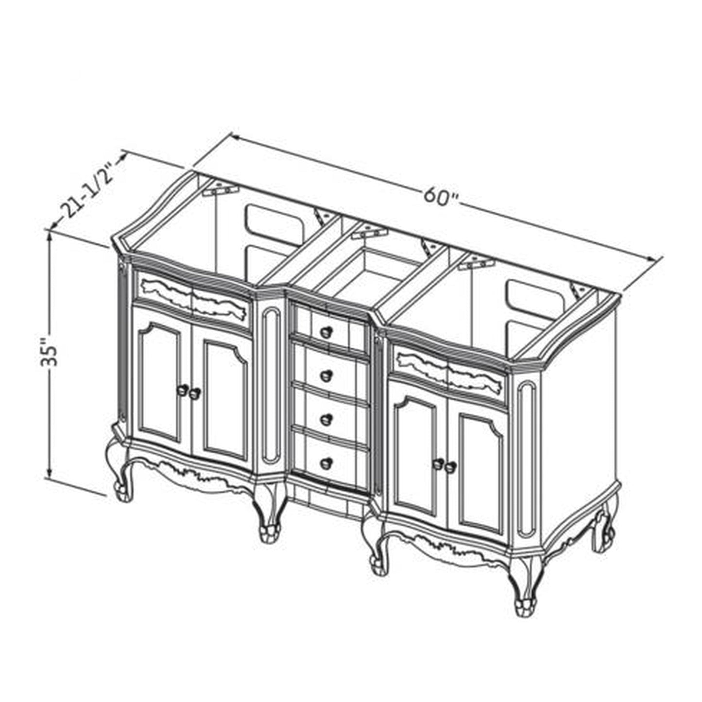 Hardware Resources Jeffrey Alexander Silver Label Clairemont 60" Nutmeg Freestanding Vanity With Double Bowl, Clairemont-Only Black Granite Vanity Top, Backsplash and Rectangle Undermount Sink