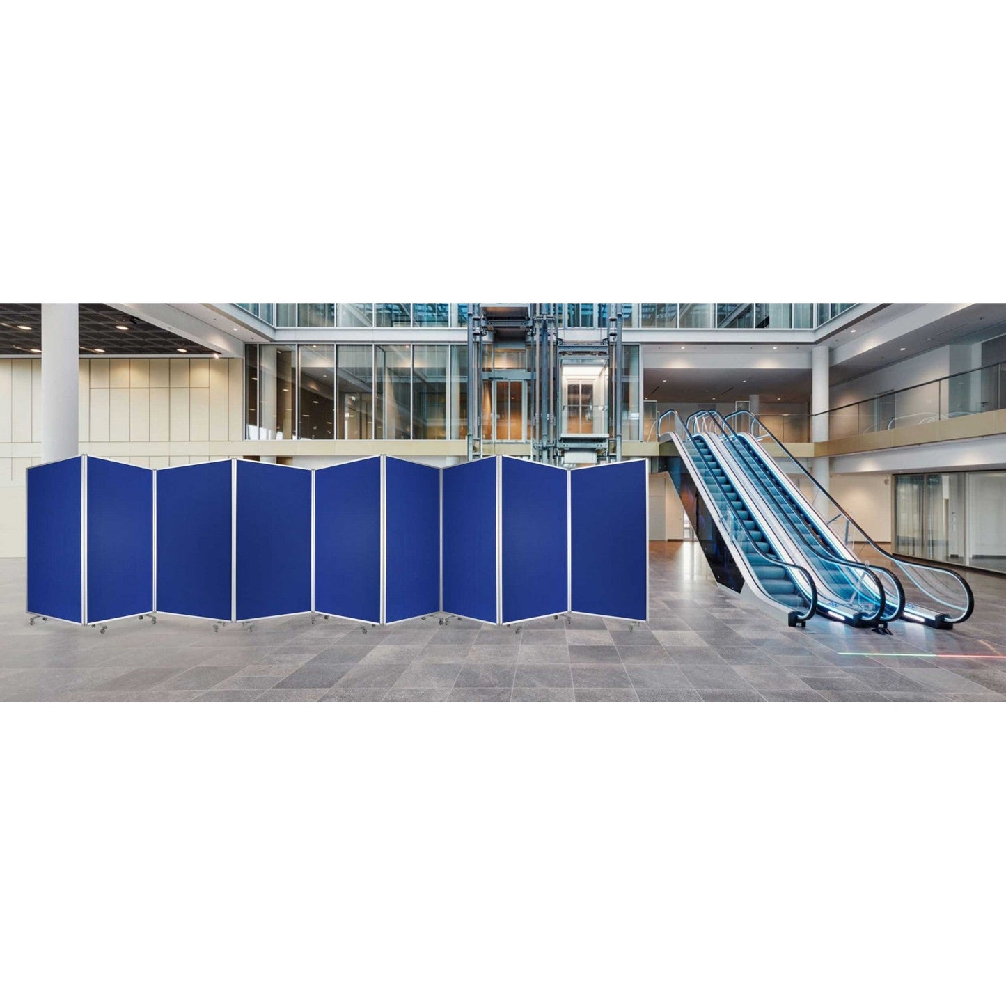 HomeRoots 106" x 1" x 71" Metal And Fabric Screen in Blue Finish