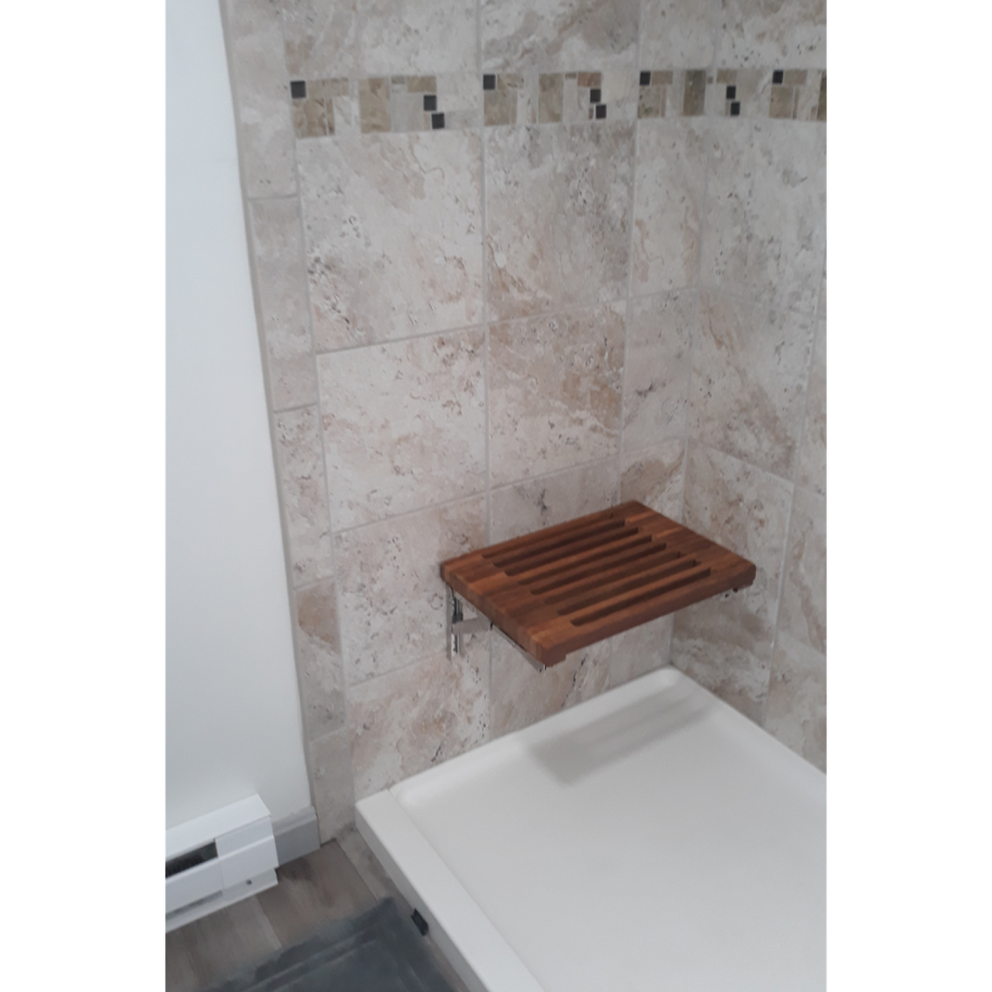HomeRoots 18" Grand Resort Wall Mount Slat Teak Shower Bench