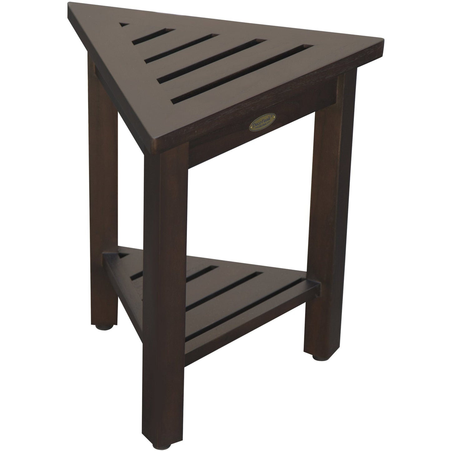 HomeRoots 18" Teak Corner Shower Stool or Bench with Shelf in Brown Finish