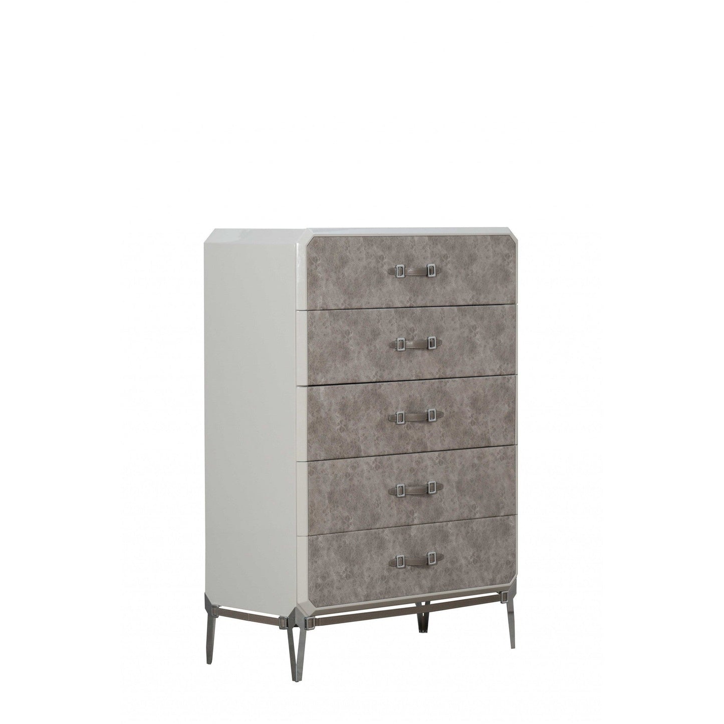 HomeRoots 18" x 35" x 52" PU Wood Upholstered (Front) Metal Leg Veneer (Melamine) Chest in Vintage Beige Finish