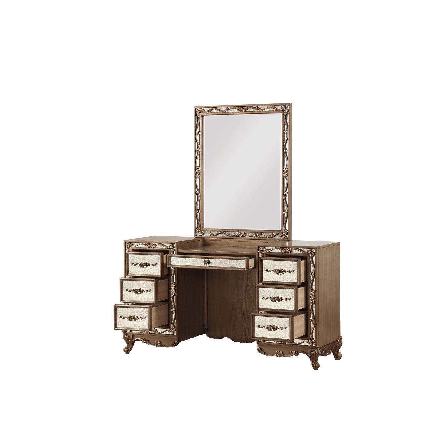 HomeRoots 18' x 58' x 32' Antique Gold Wood Mirror Vanity