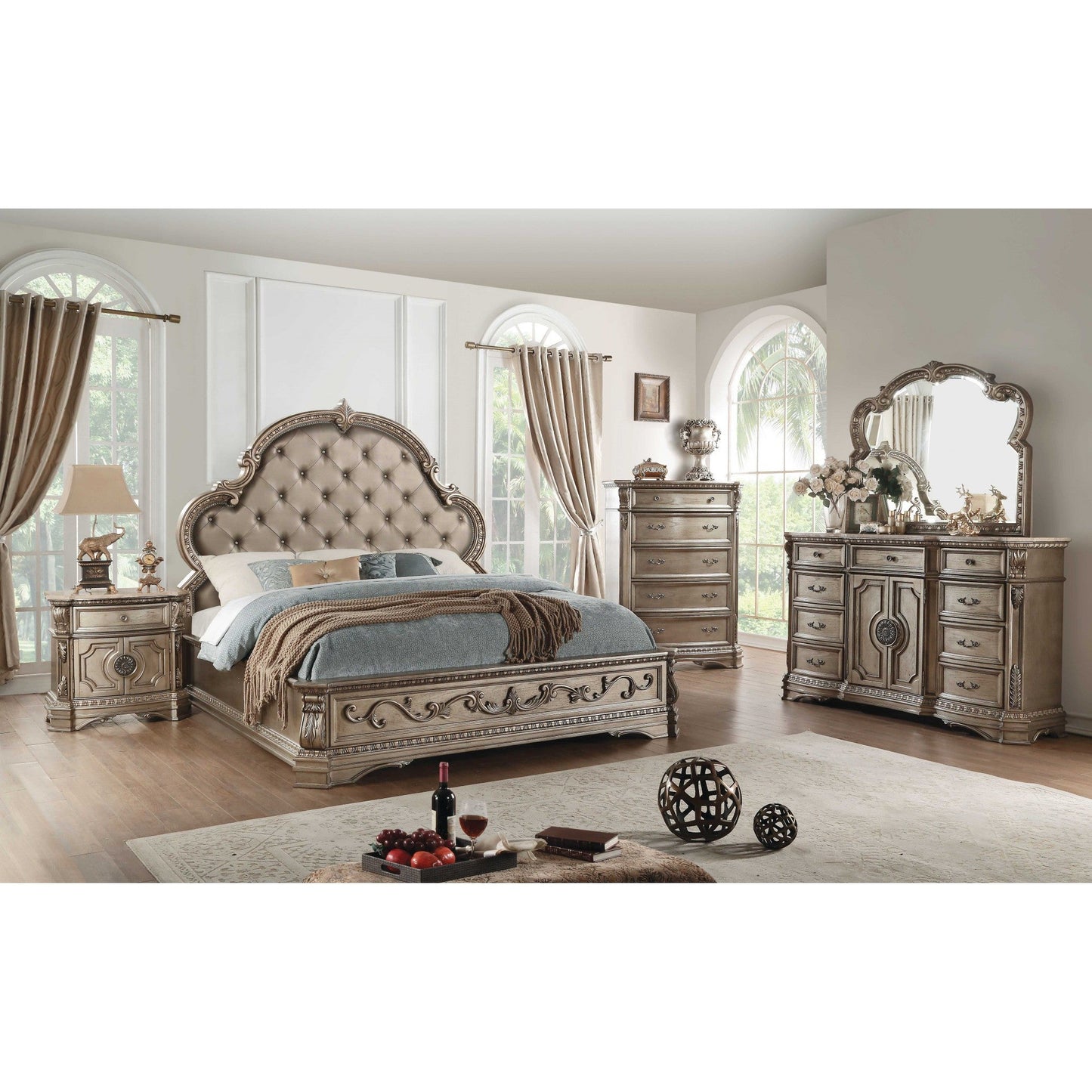 HomeRoots 20' x 42' x 56' Antique Champagne Wood Poly Resin Cabinet