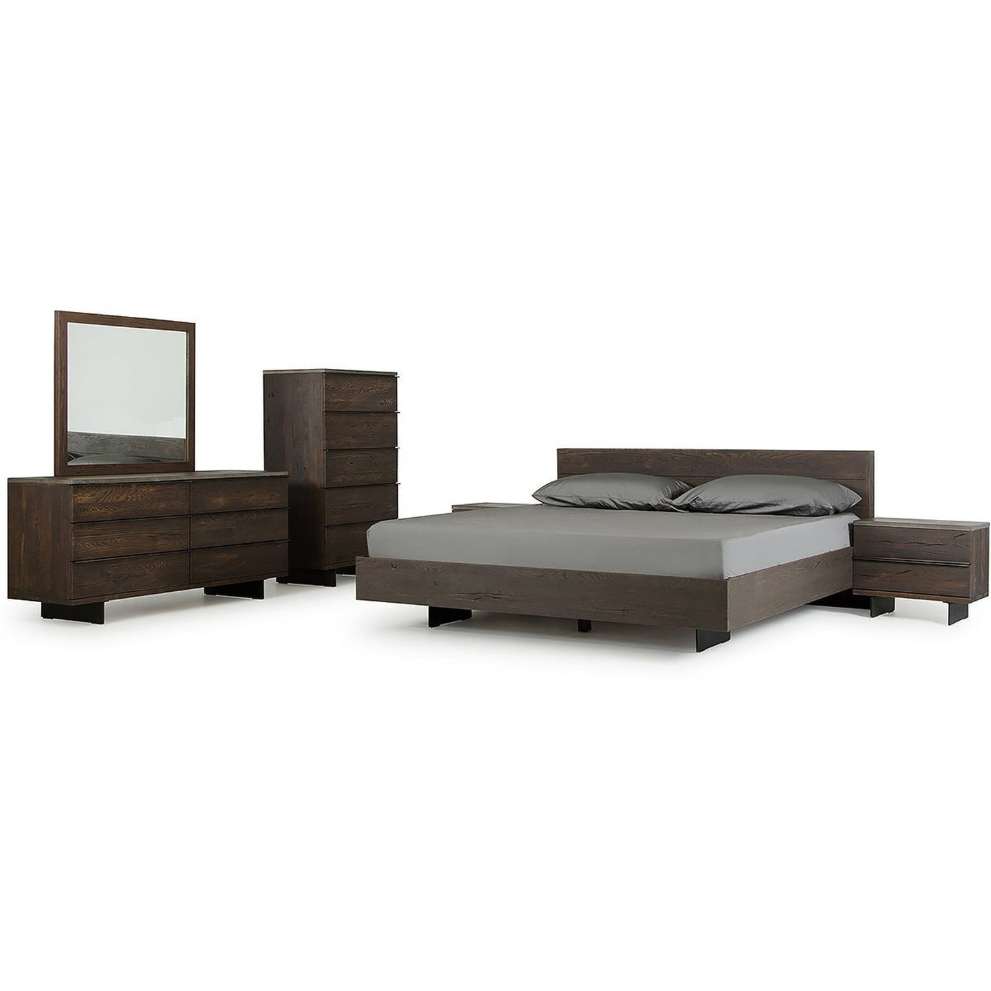 HomeRoots 30" Oak Wood and Metal Cabinet in Dark Aged Finish