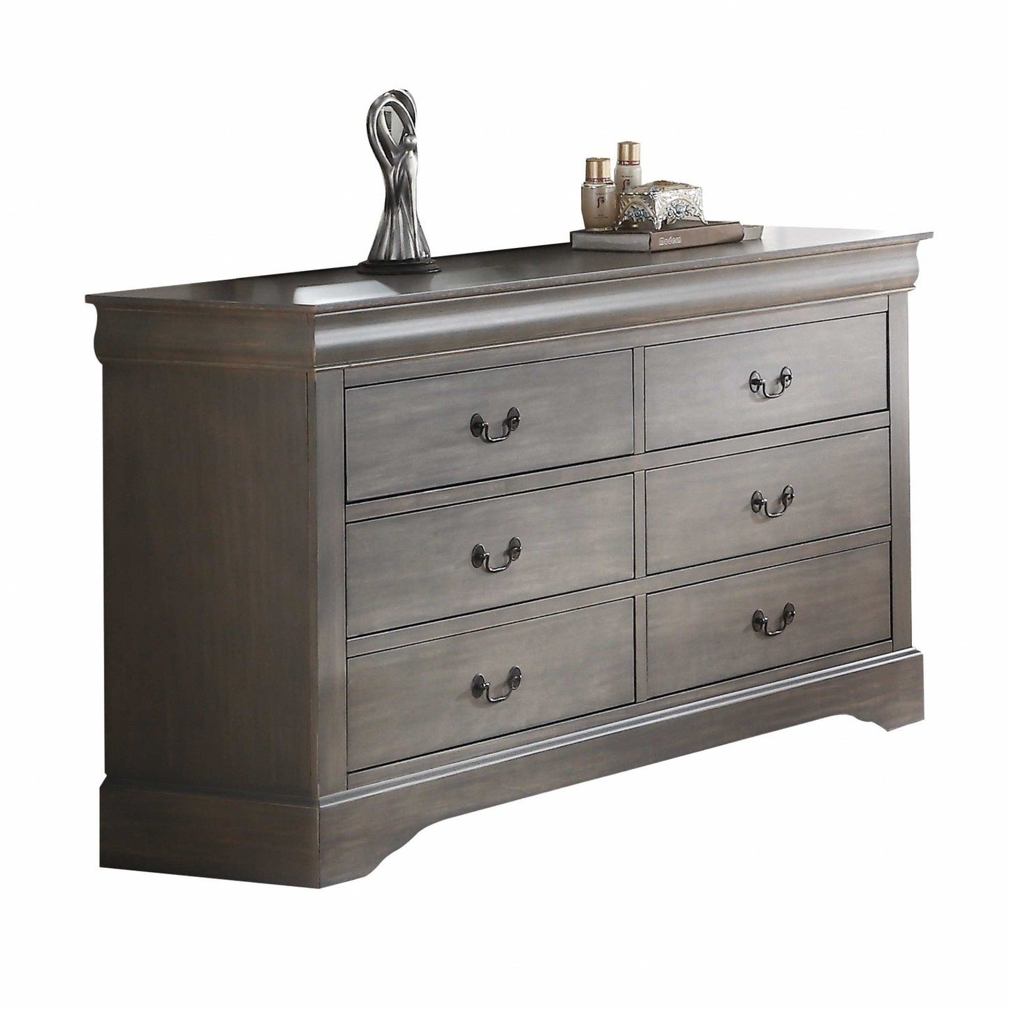 HomeRoots 34' Antique Gray Wood Finish Dresser With 6 Drawers