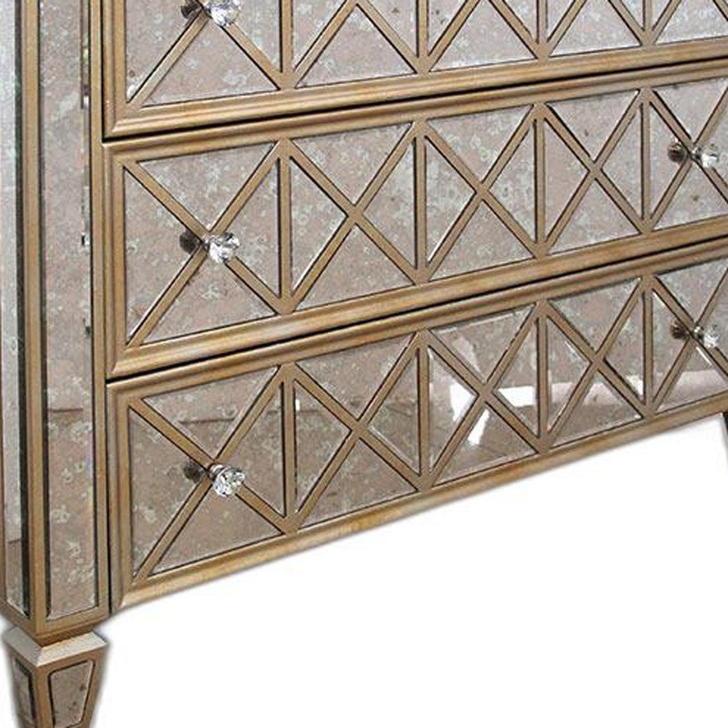 HomeRoots 34' Mirrored Glass and MDF Cabinet with 3 Drawers