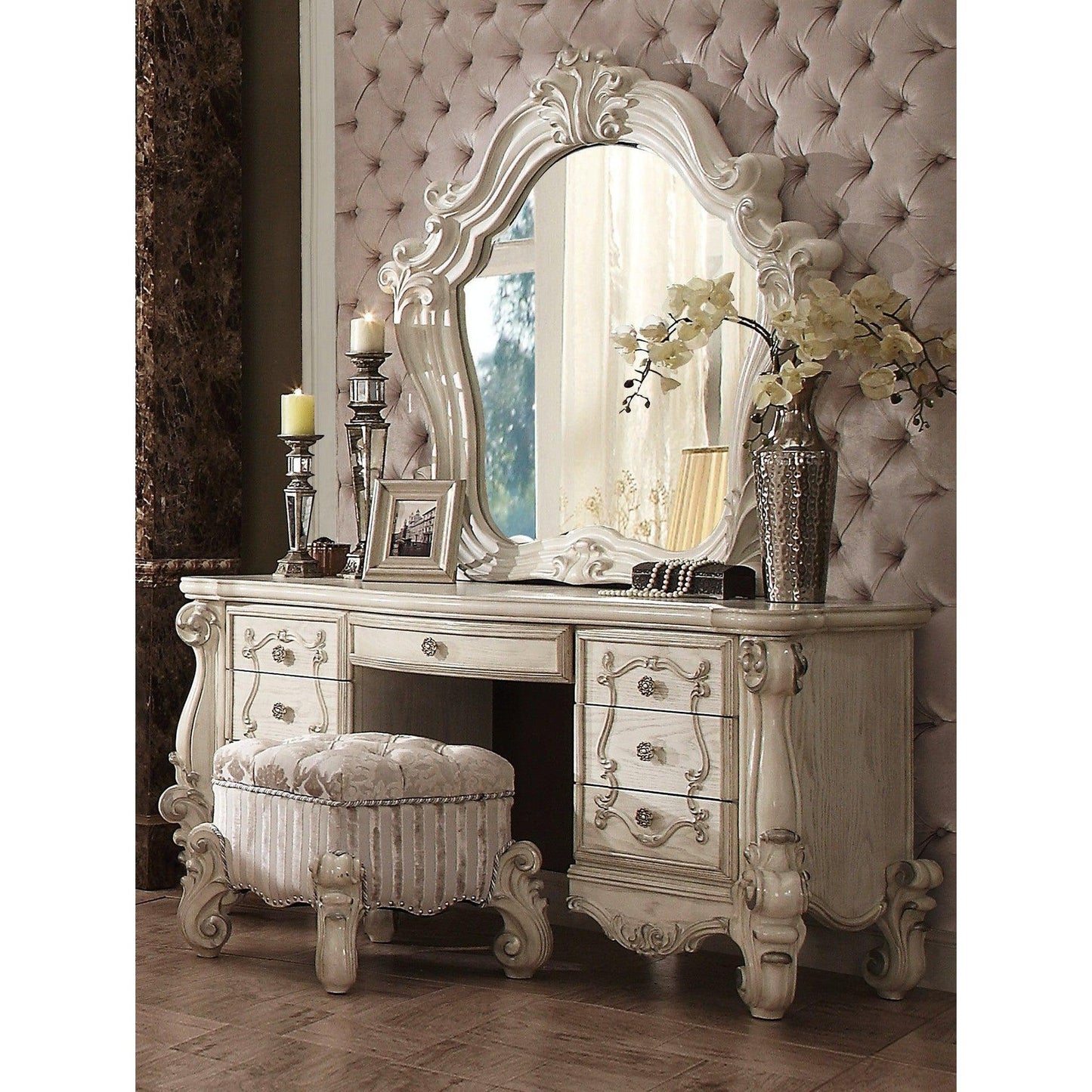 HomeRoots 48' x 4' x 47' Bone White Glass Mirror