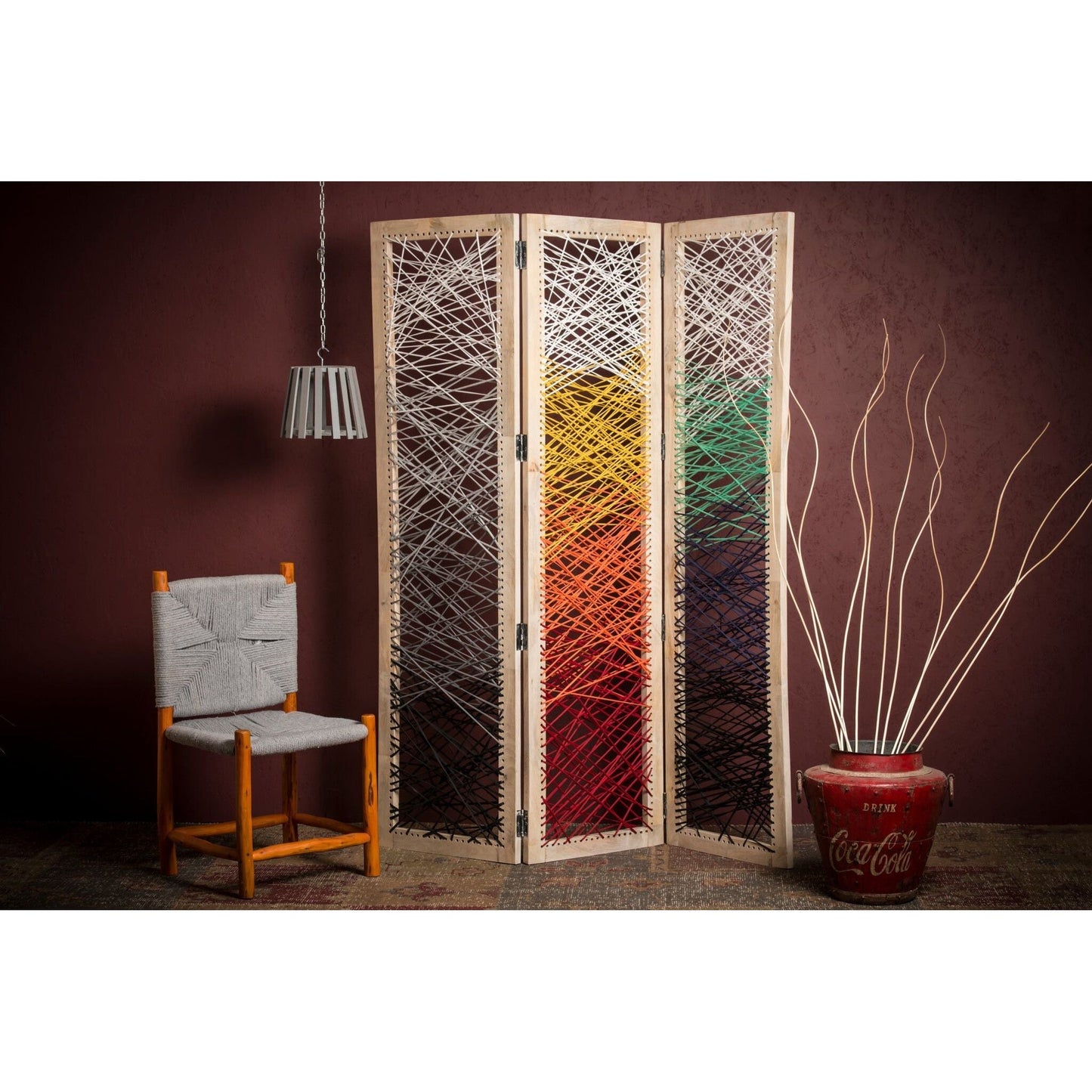 HomeRoots 61" x 1.5" x 72" Fabric And Wood Crisscross Screen With Multicolor Finish