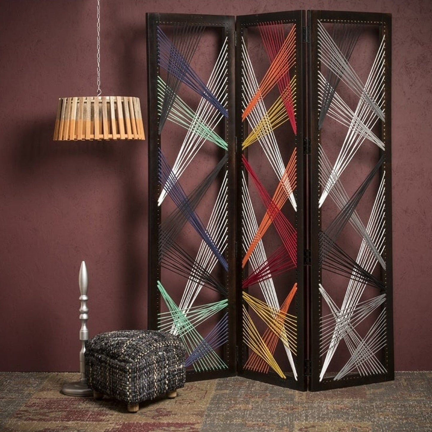 HomeRoots 61" x 1.5" x 72" Fabric And Wood Traverse Screen With Multicolor Finish