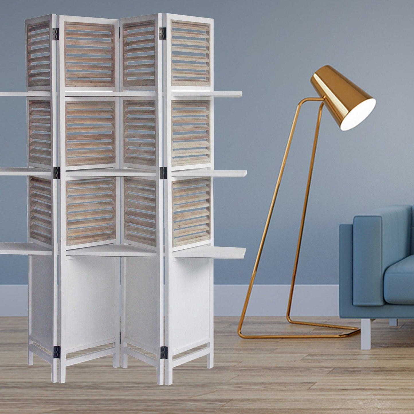 HomeRoots 63" x 10" x 71" Traditional Wood Shutter Screen in White Finish