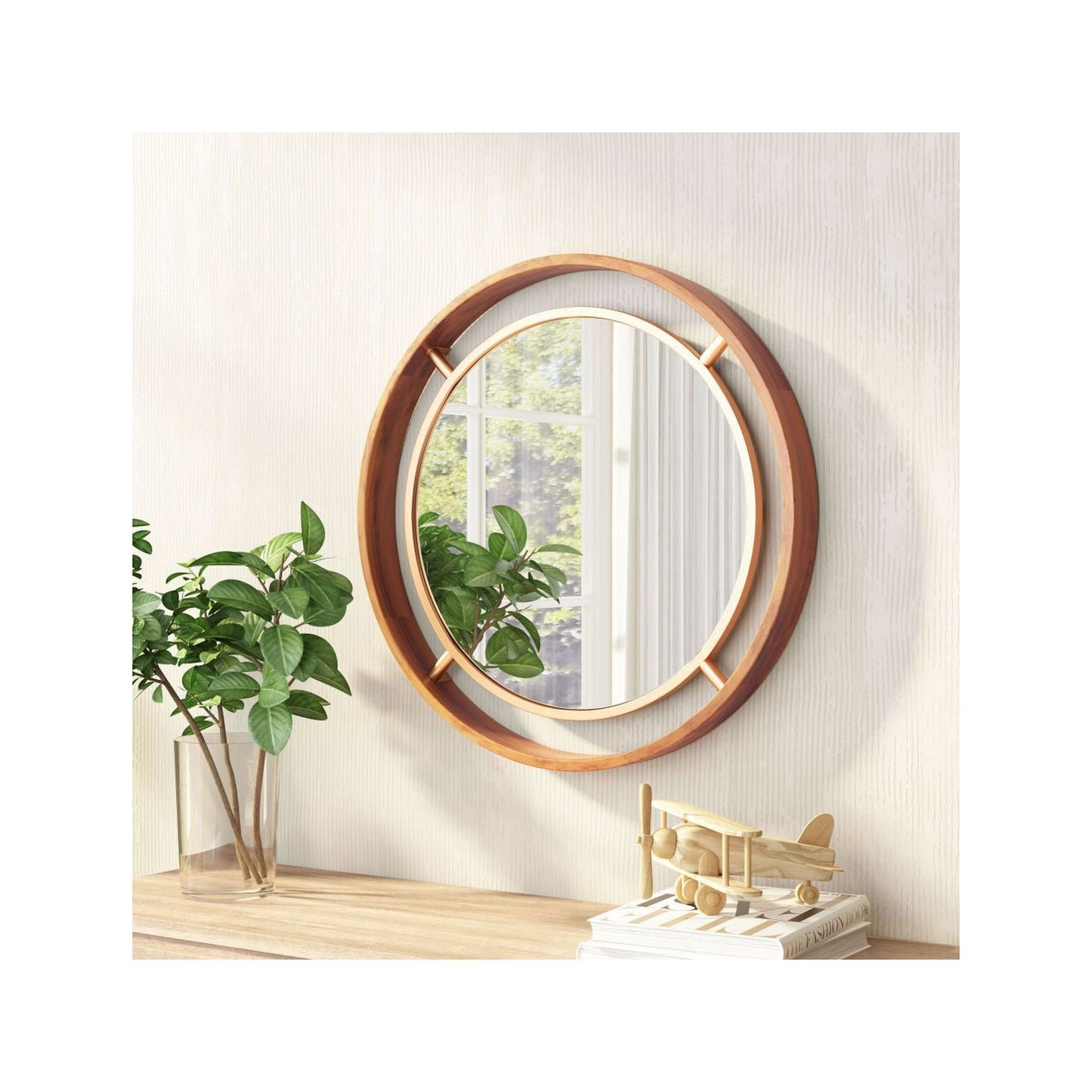 HomeRoots Antiqued Gold Round Wall Mirror