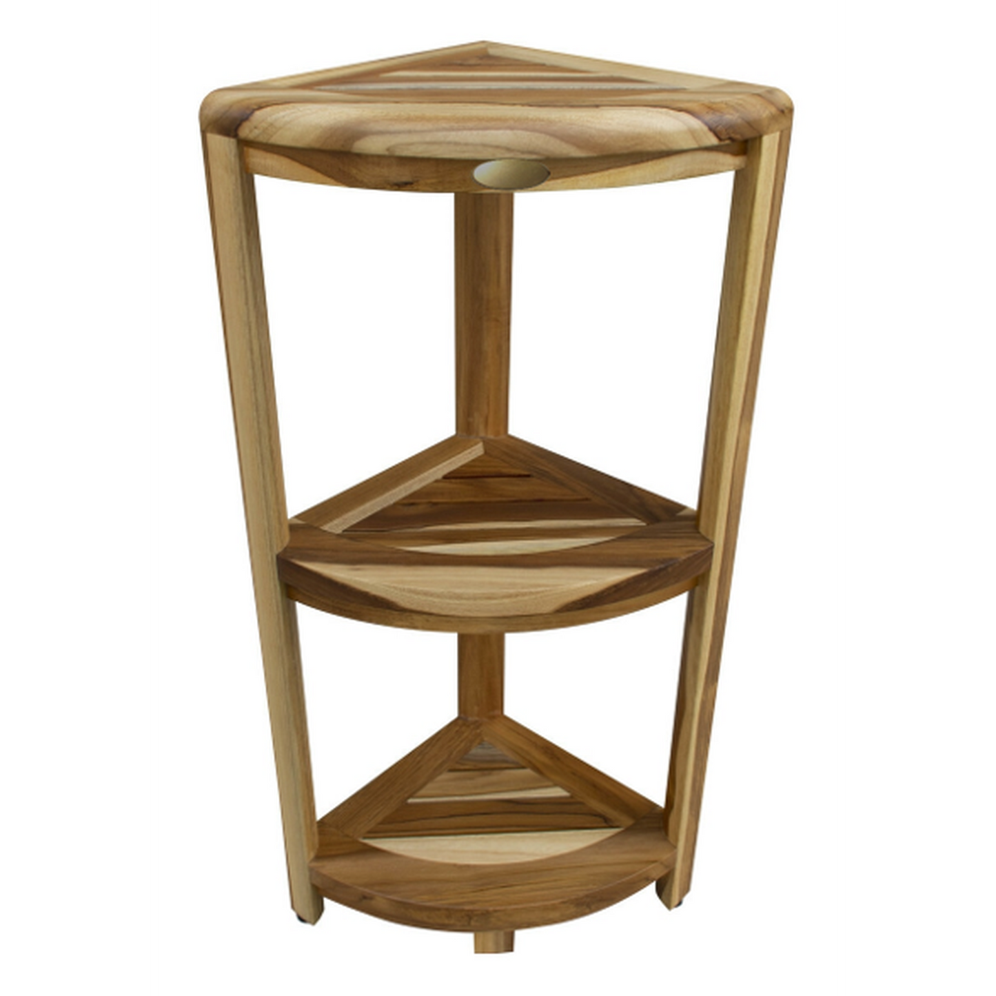 HomeRoots Compact Teak 3 tier Corner Shower Outdoor Bench in Natural Finish