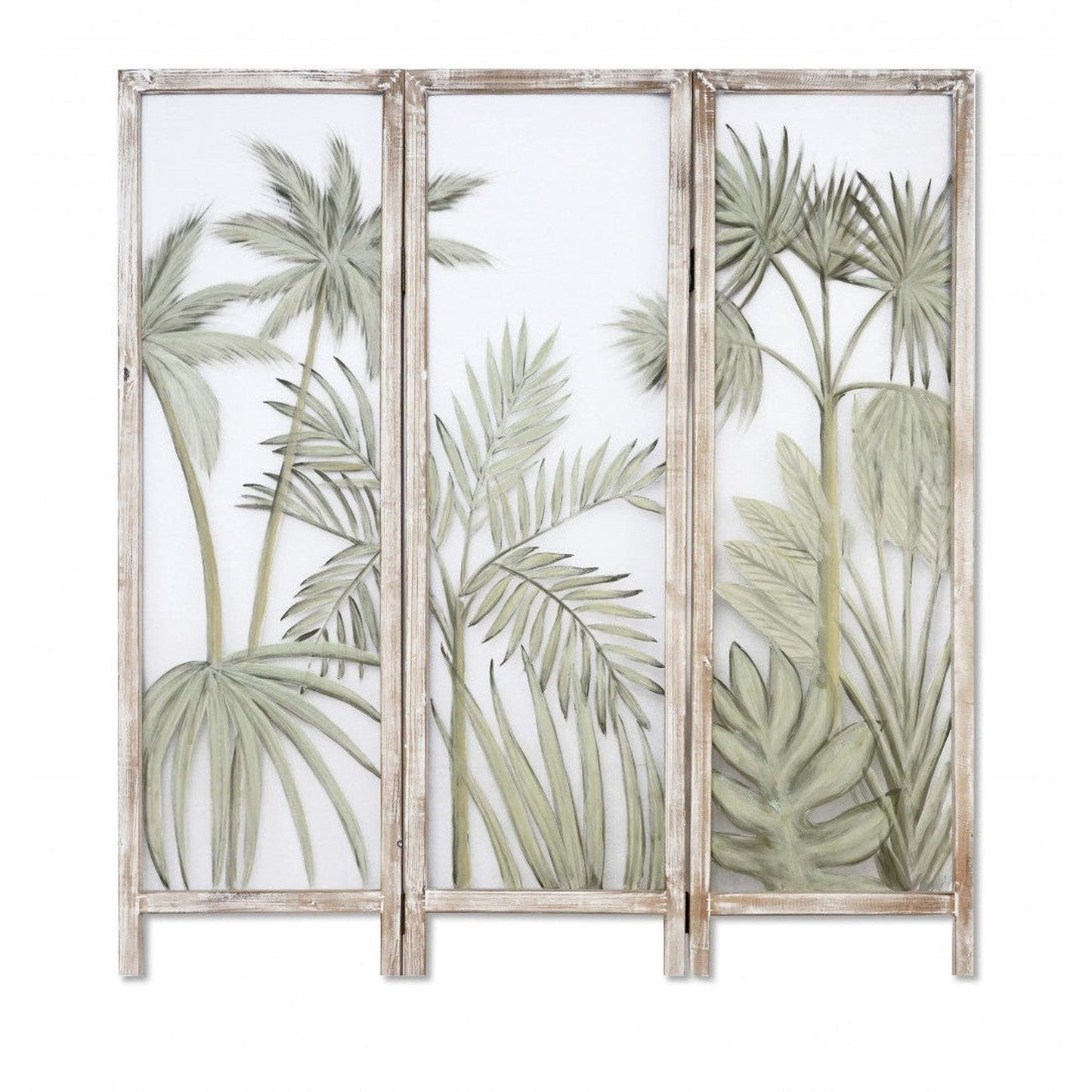 HomeRoots Earthy Opaque Palms Three Panel Room Divider Screen With Brown Finish